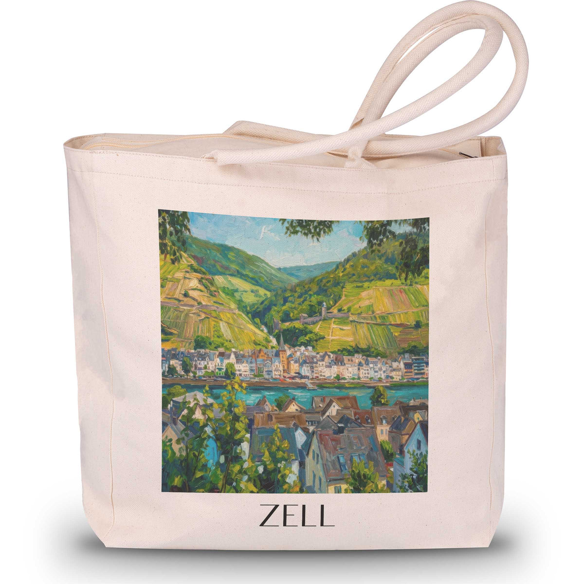 Zell Shopping Tasche - Mosel - Deutschland Tote Bag - Einkaufstasche im Ölgemälde Stil - favplace