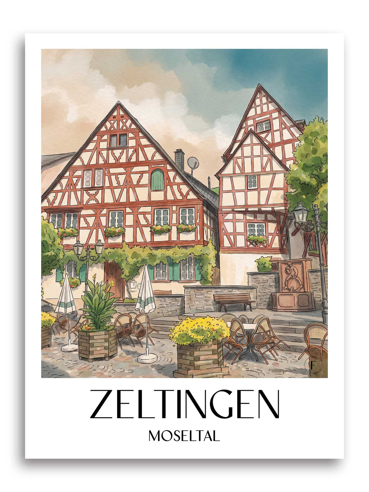 zeltingen-moseltal-deutschland-poster-aquarell