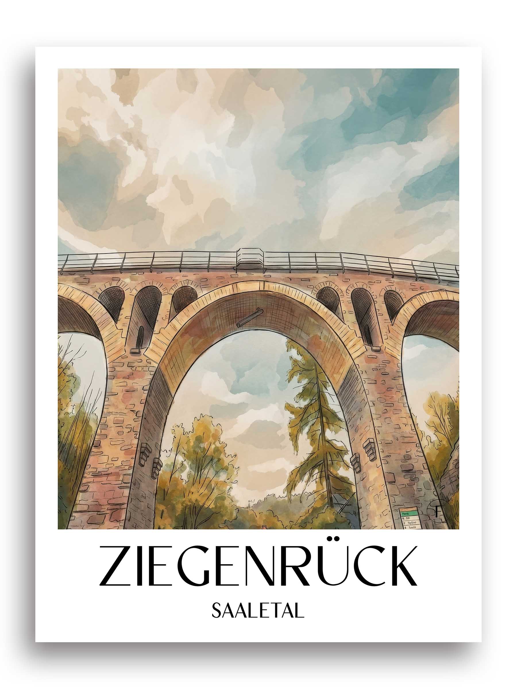 ziegenrück-saaletal-deutschland-poster-aquarell