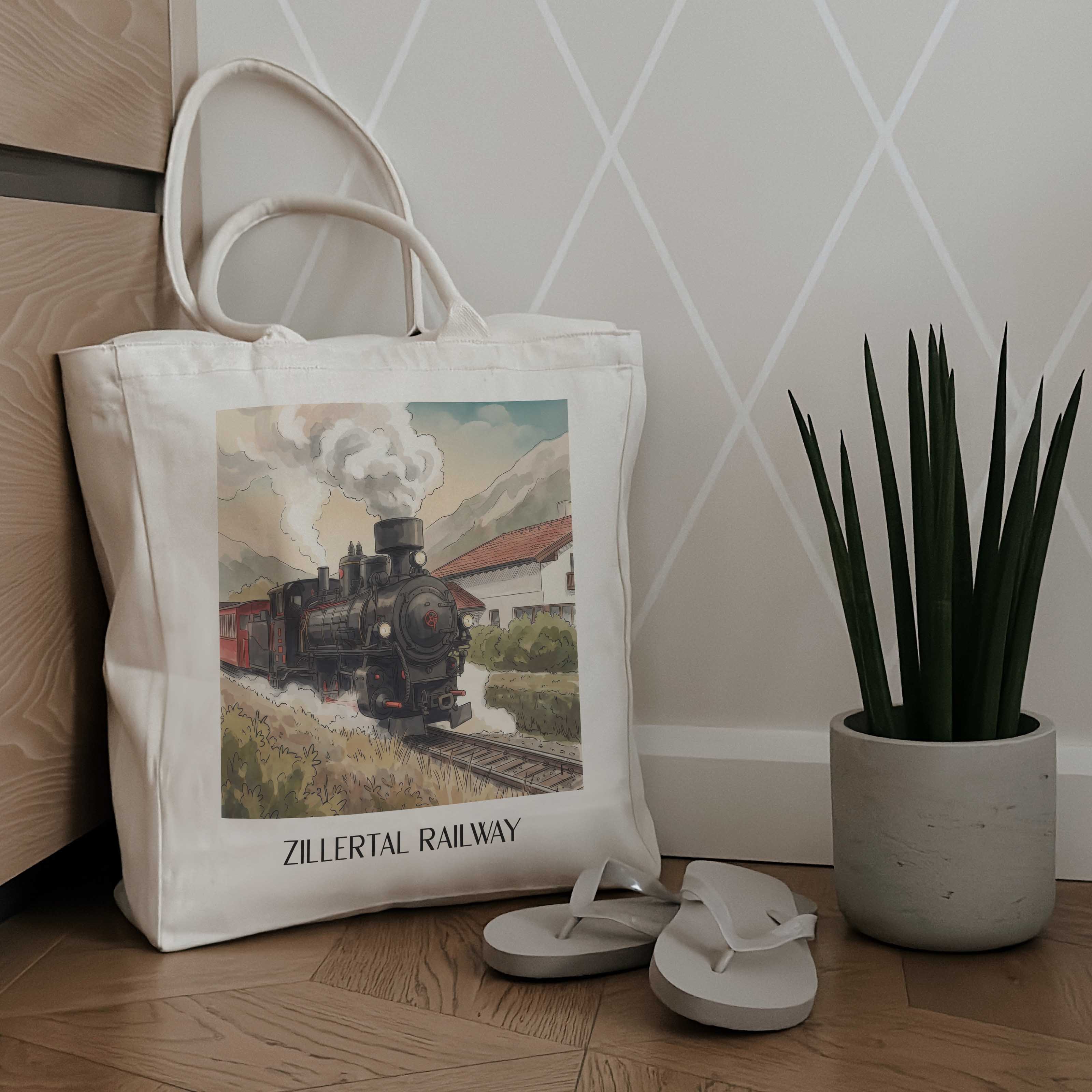 zillertalbahn-tirol-österreich-einkaufstasche-aquarell