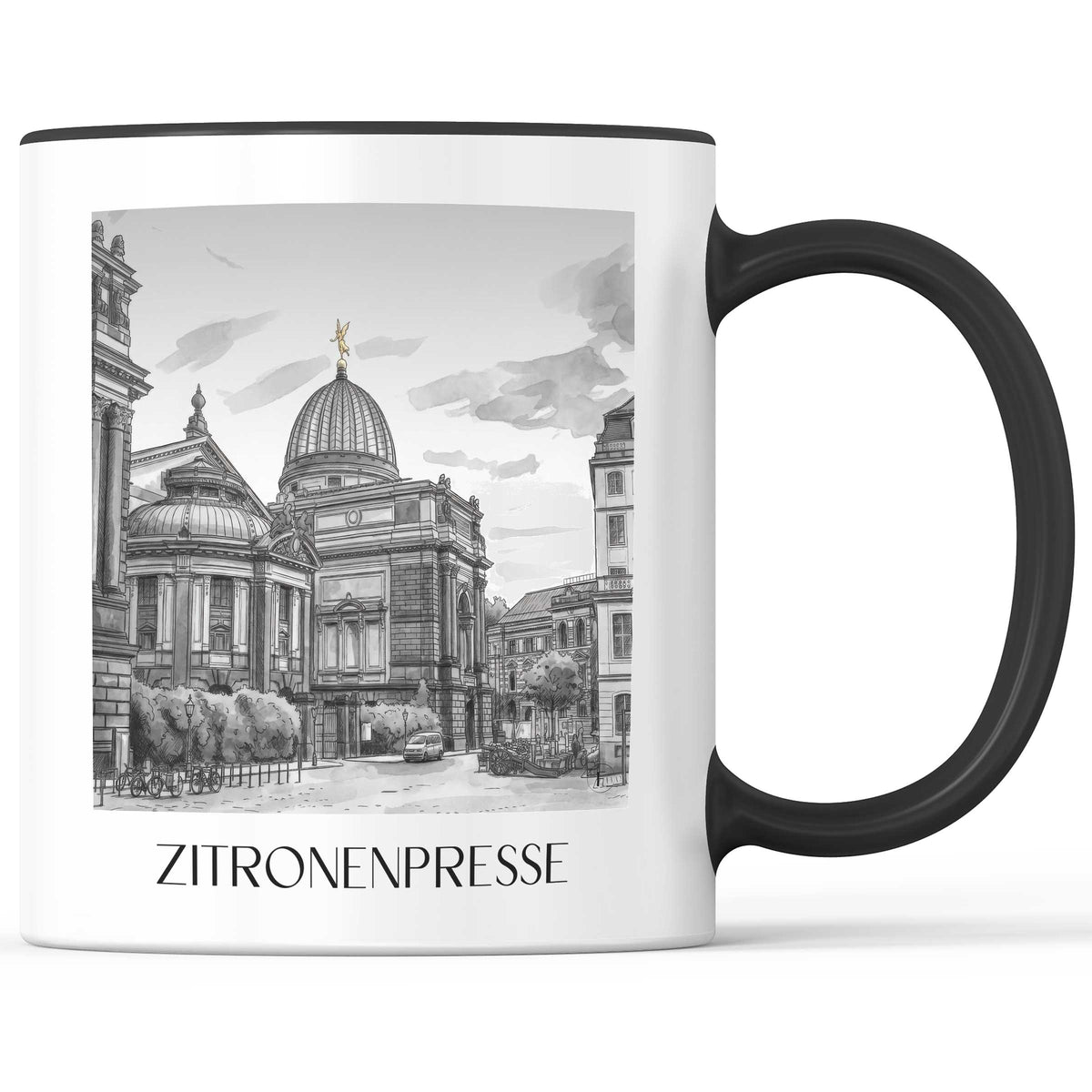Zitronenpresse Kaffeebecher - Dresden - Deutschland Becher - Kaffeetasse im Aquarell Schwarz-Weiß Stil - favplace