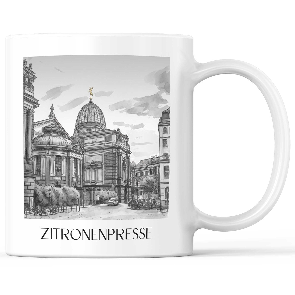 Zitronenpresse Kaffeebecher - Dresden - Deutschland Becher - Kaffeetasse im Aquarell Schwarz-Weiß Stil - favplace