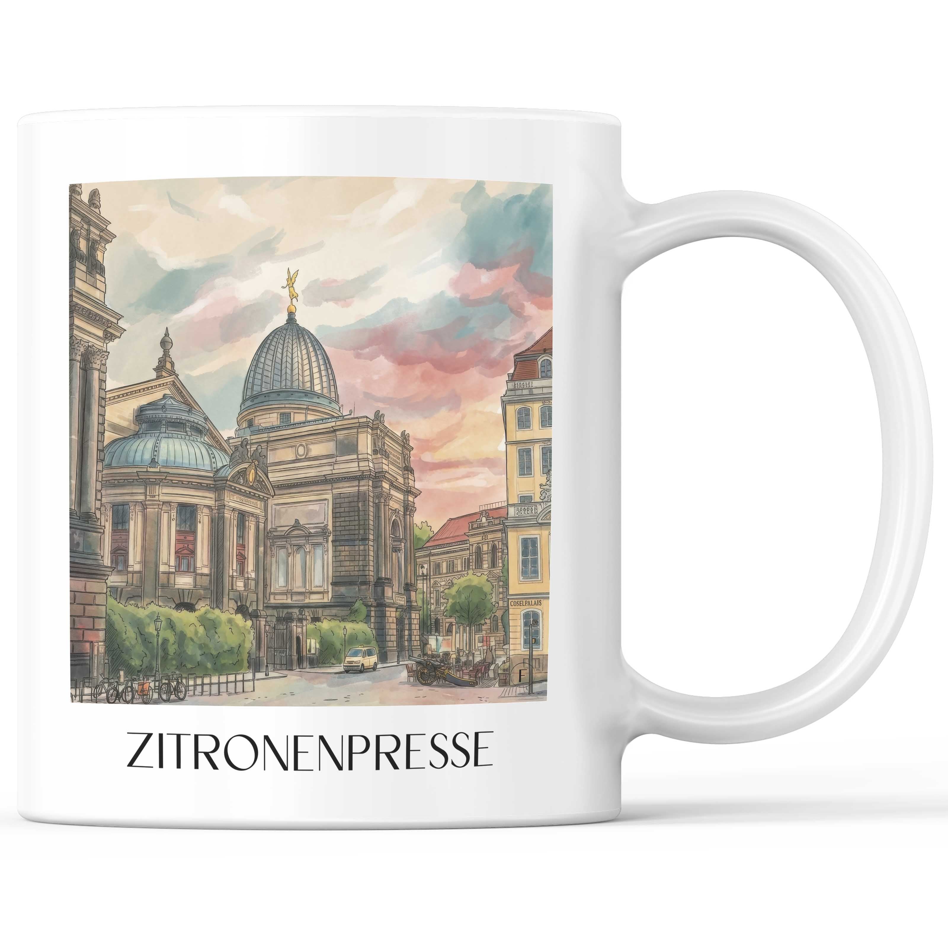 Zitronenpresse Kaffeebecher - Dresden - Deutschland Becher - Kaffeetasse im Aquarell Stil - favplace