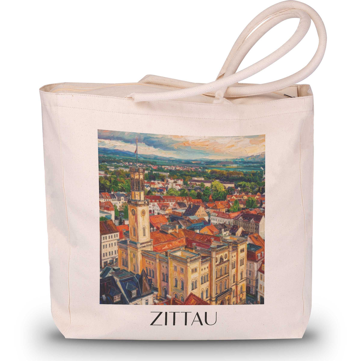 Zittau Shopping Tasche - Oberlausitz - Deutschland Tote Bag - Einkaufstasche im Ölgemälde Stil - favplace