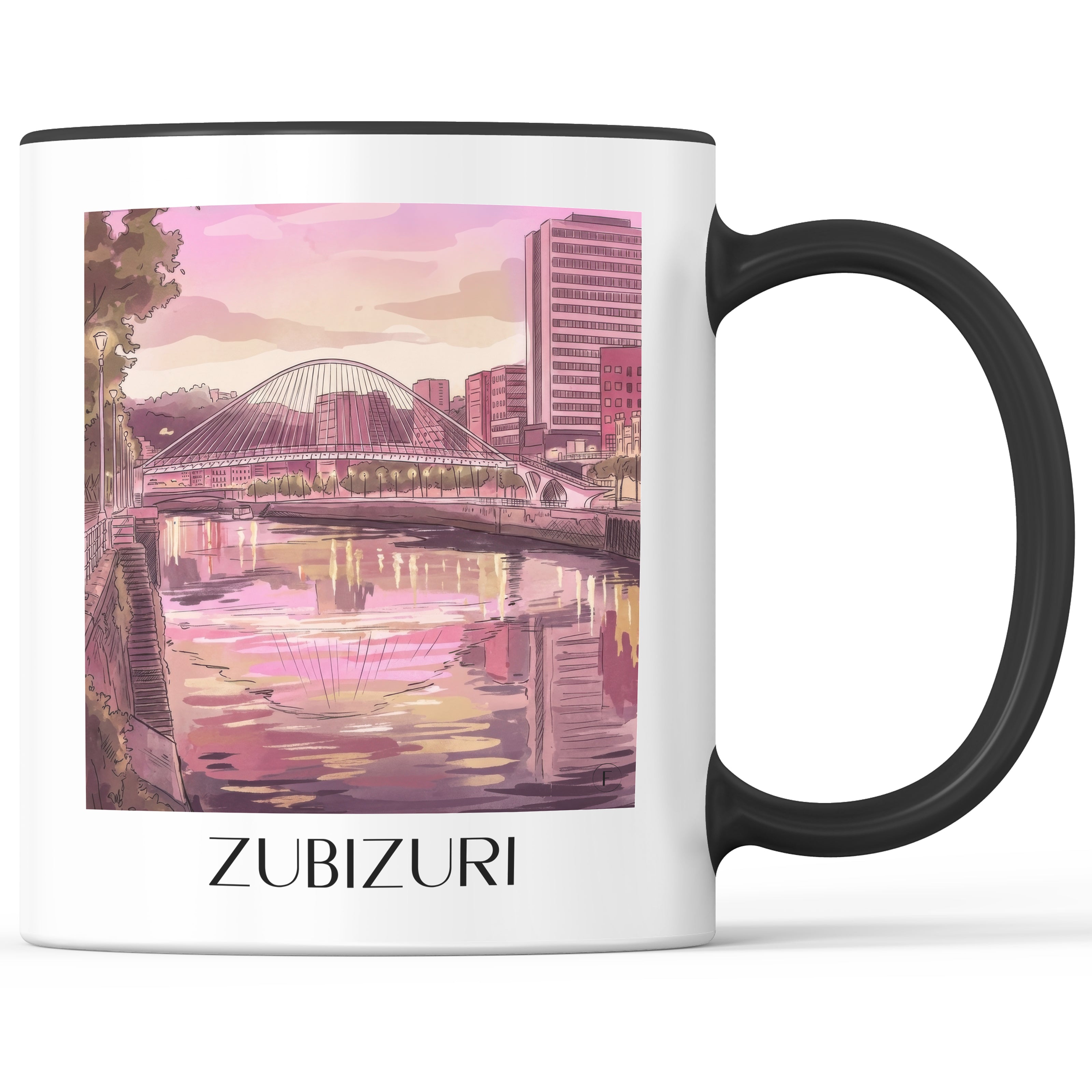 Zubizuri Kaffeebecher - Bilbao - Spanien Becher - Kaffeetasse im Aquarell Pink Stil - favplace