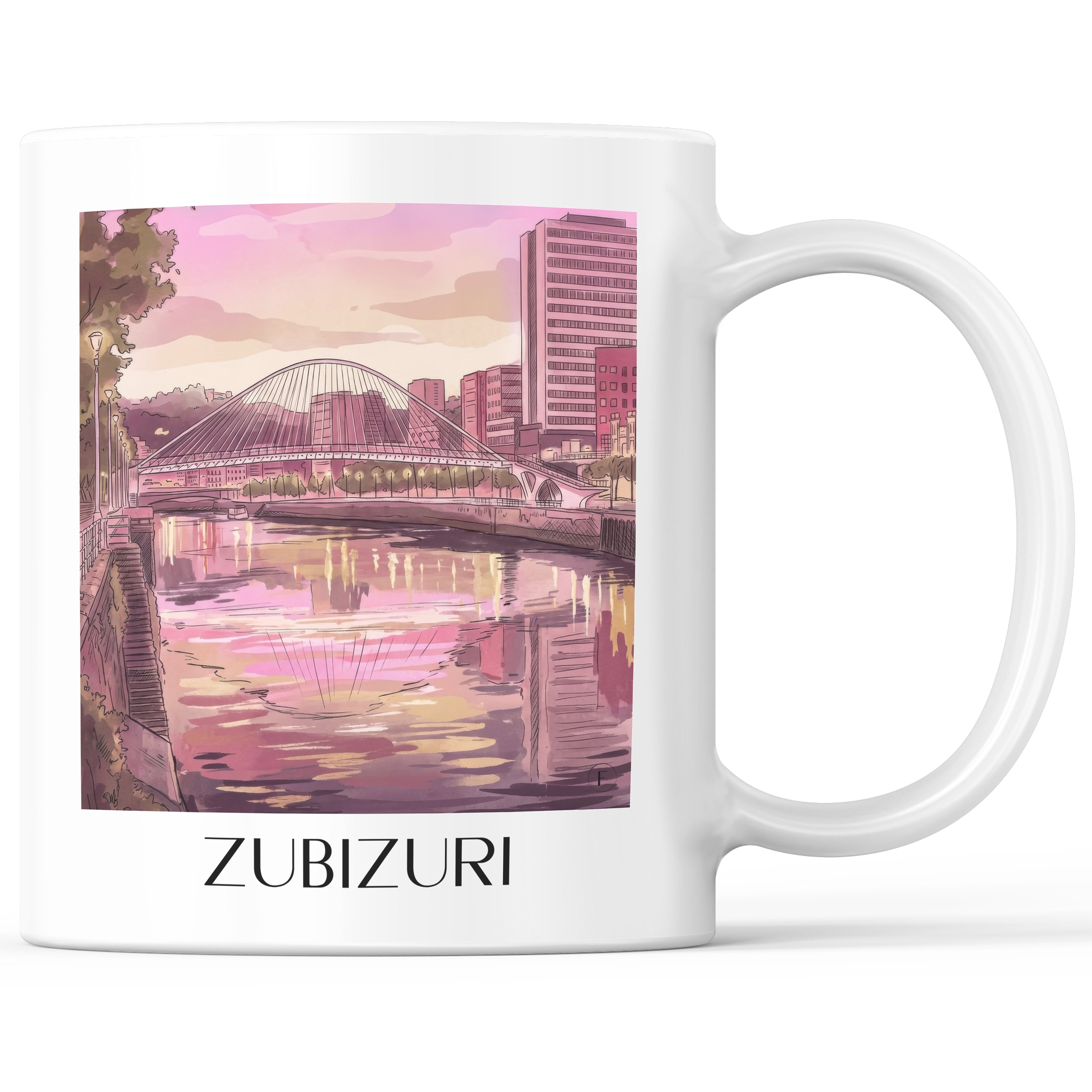 Zubizuri Kaffeebecher - Bilbao - Spanien Becher - Kaffeetasse im Aquarell Pink Stil - favplace