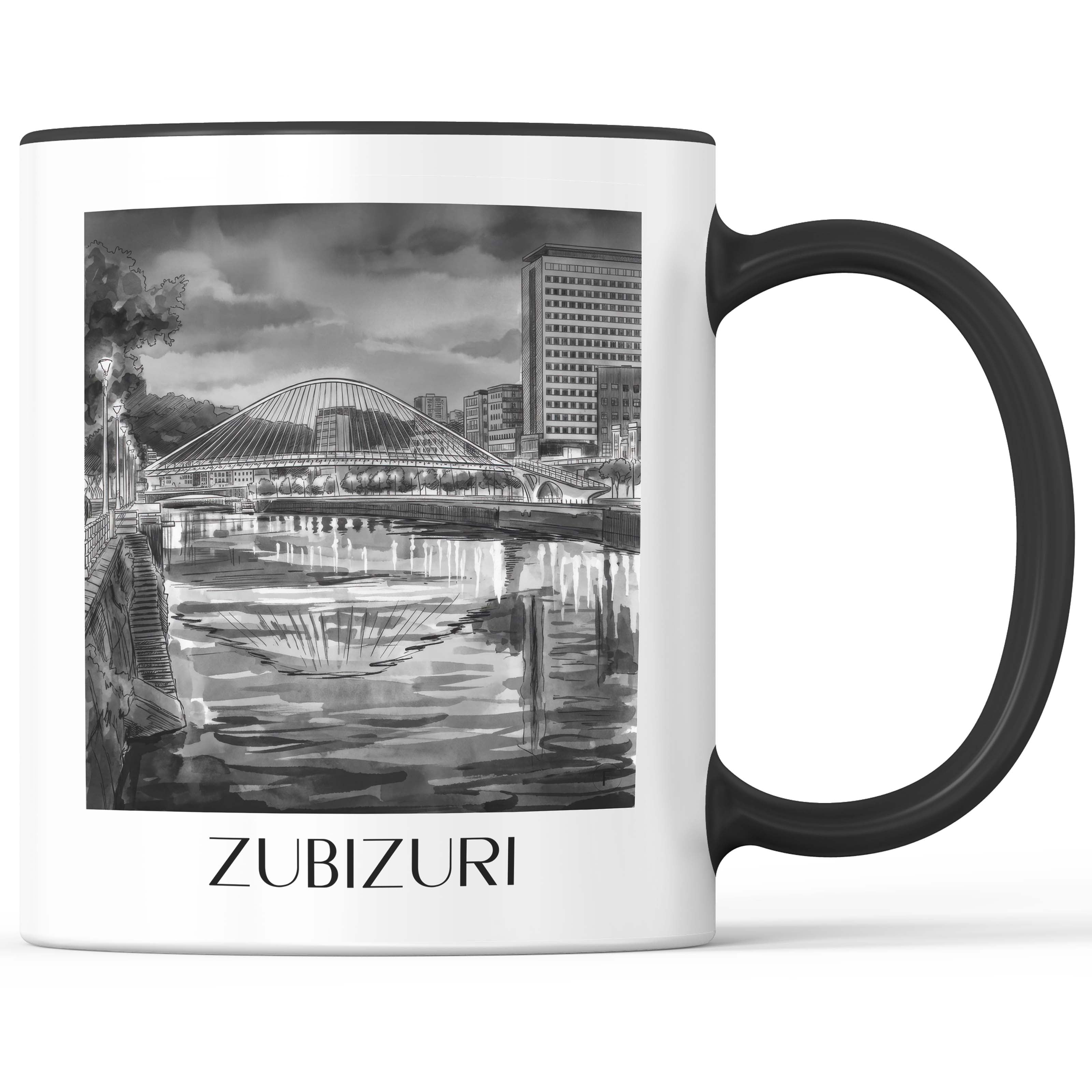 zubizuri-bilbao-spanien-kaffeebecher-aquarell-schwarz-weiss