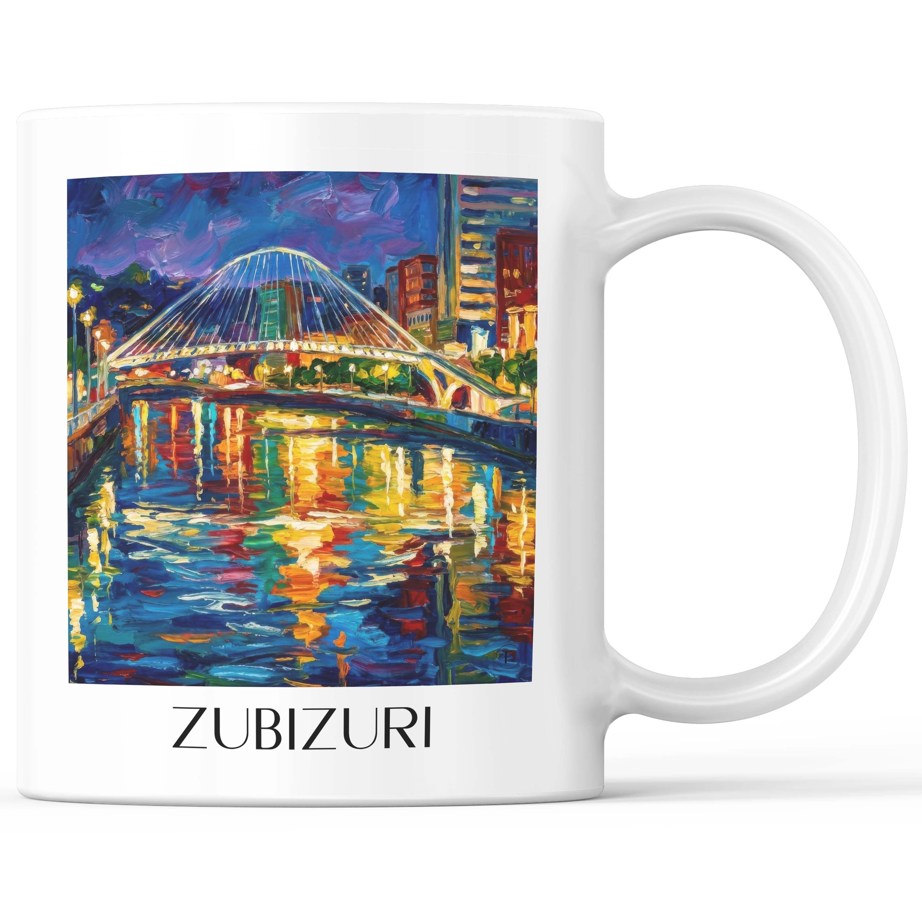 Zubizuri Kaffeebecher - Bilbao - Spanien Becher - Kaffeetasse im Ölgemälde Stil - favplace