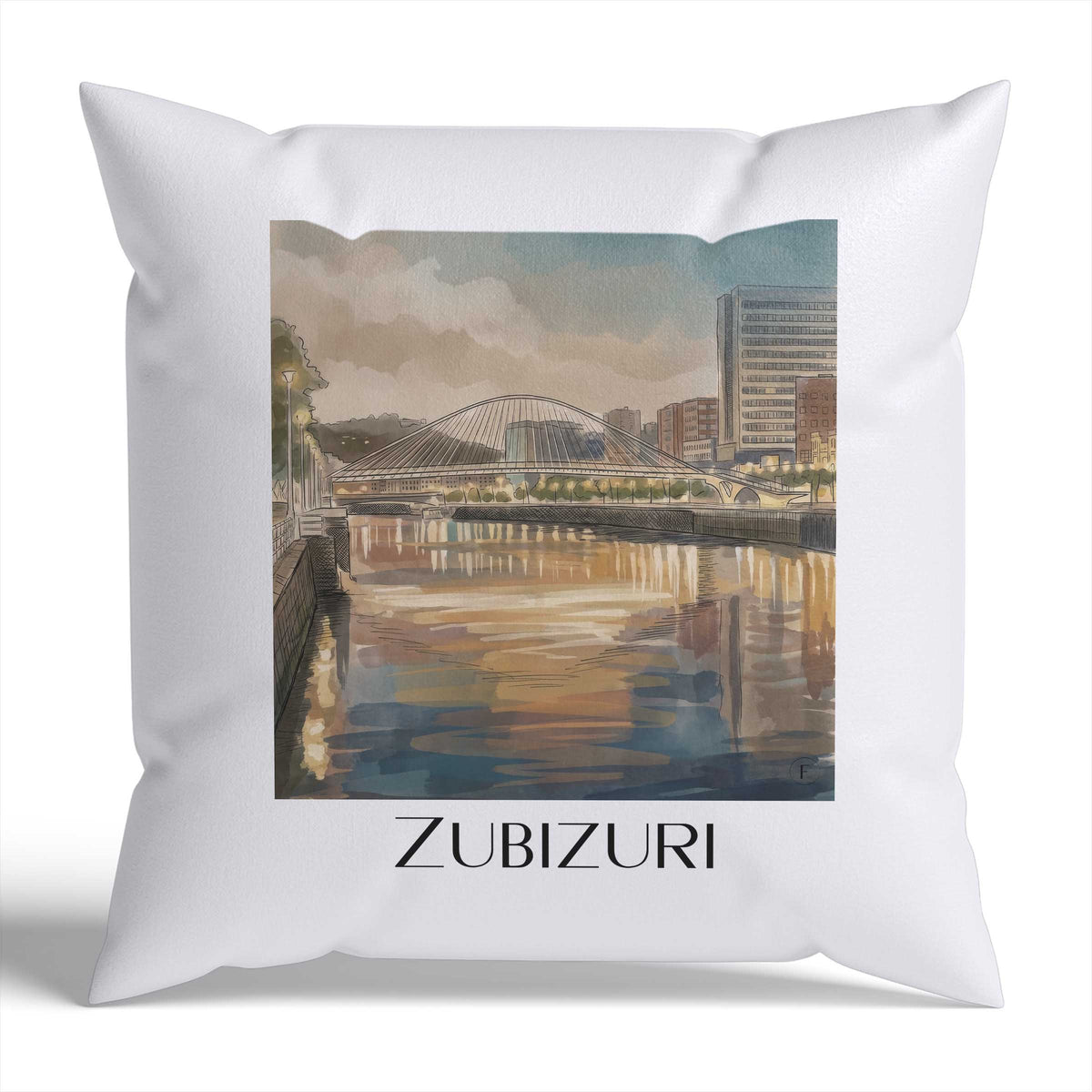 Zubizuri Kissenhülle - Zierkissen Bezug - Bilbao - Spanien Kissen bzw. Kissenbezug im Aquarell Stil - favplace