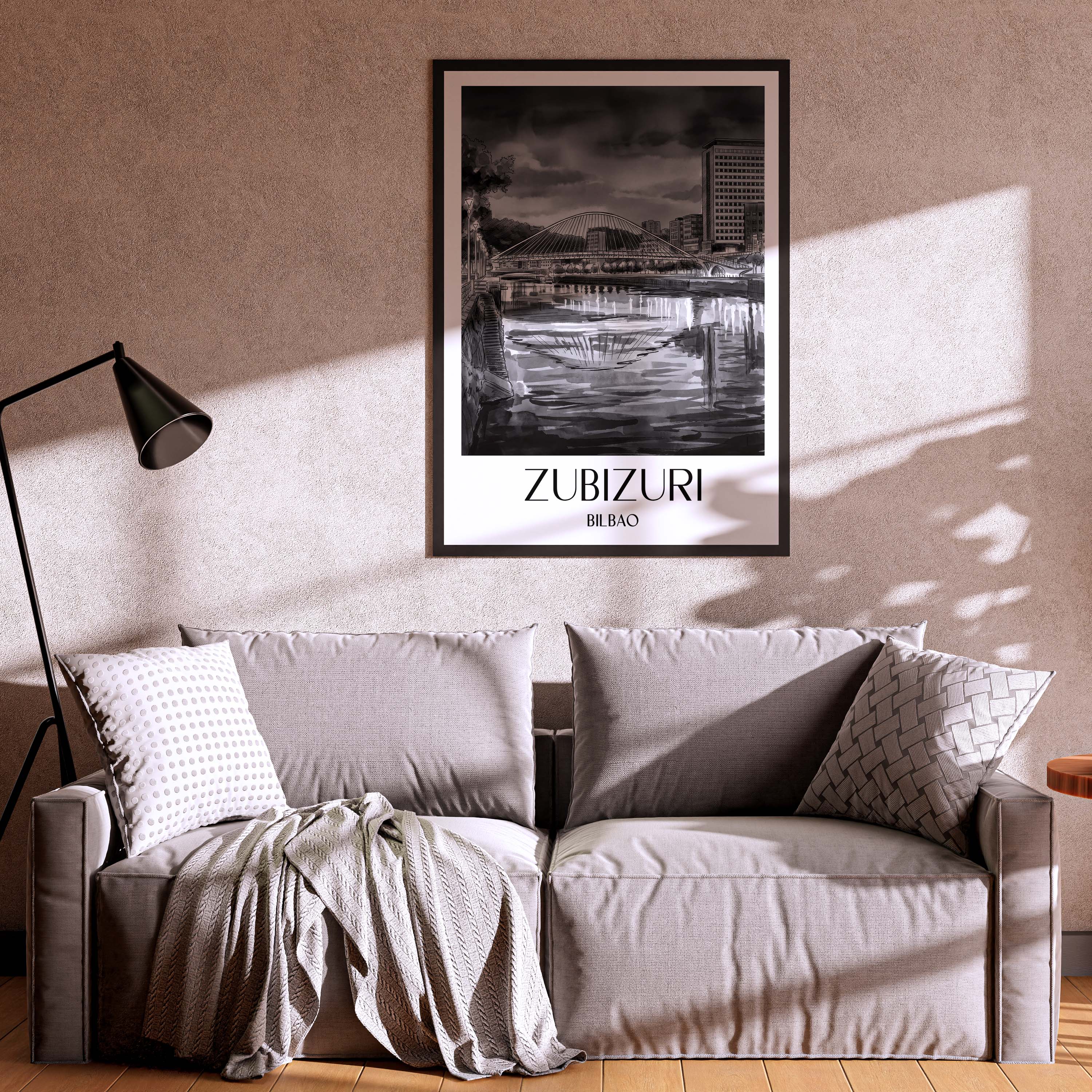 zubizuri-bilbao-spanien-poster-aquarell-schwarz-weiss