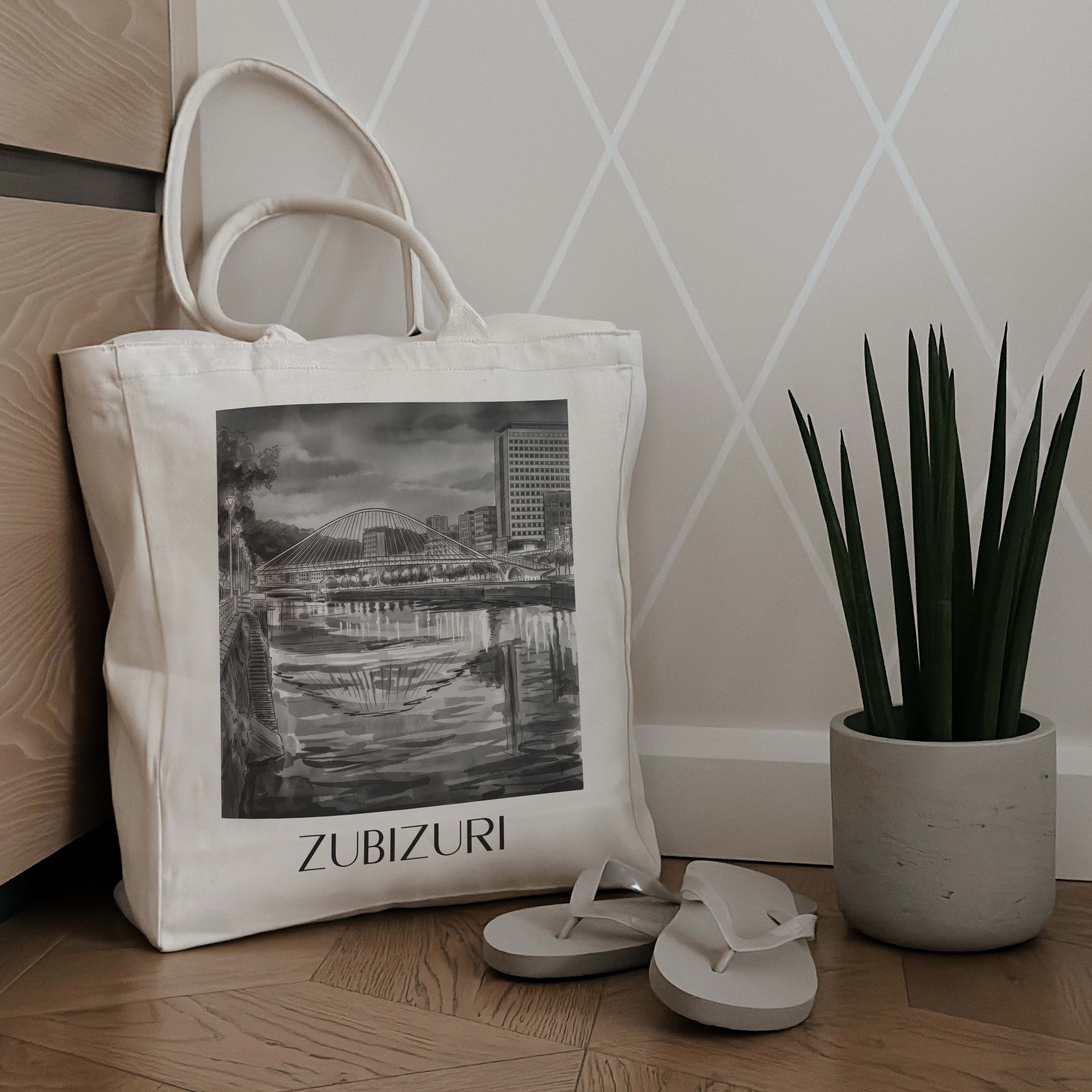 zubizuri-bilbao-spanien-einkaufstasche-aquarell-schwarz-weiss