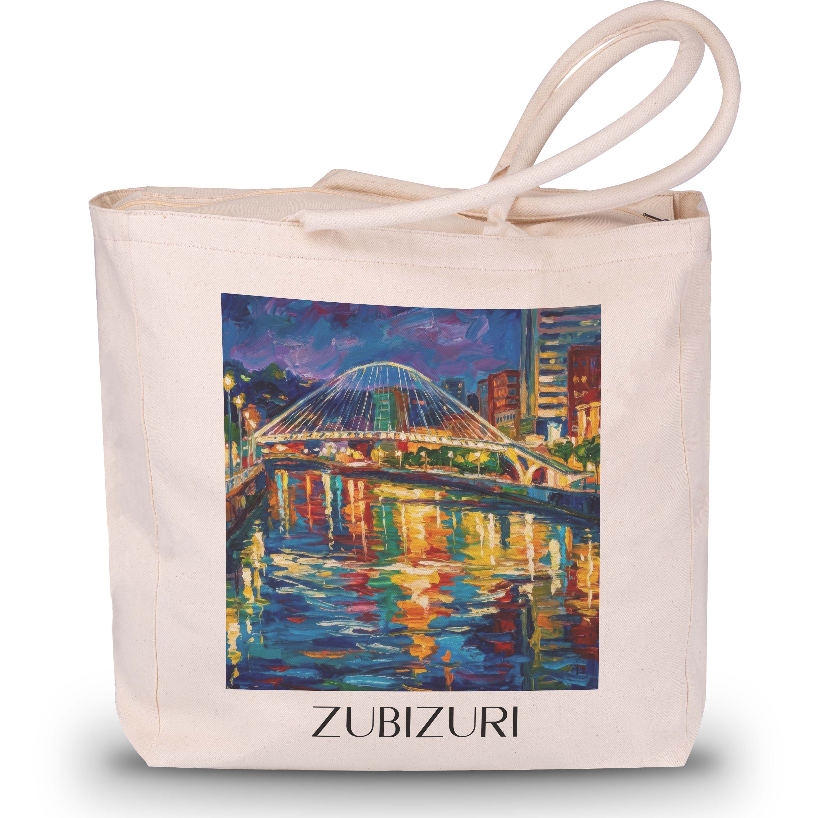 Zubizuri Shopping Tasche - Bilbao - Spanien Tote Bag - Einkaufstasche im Ölgemälde Stil - favplace