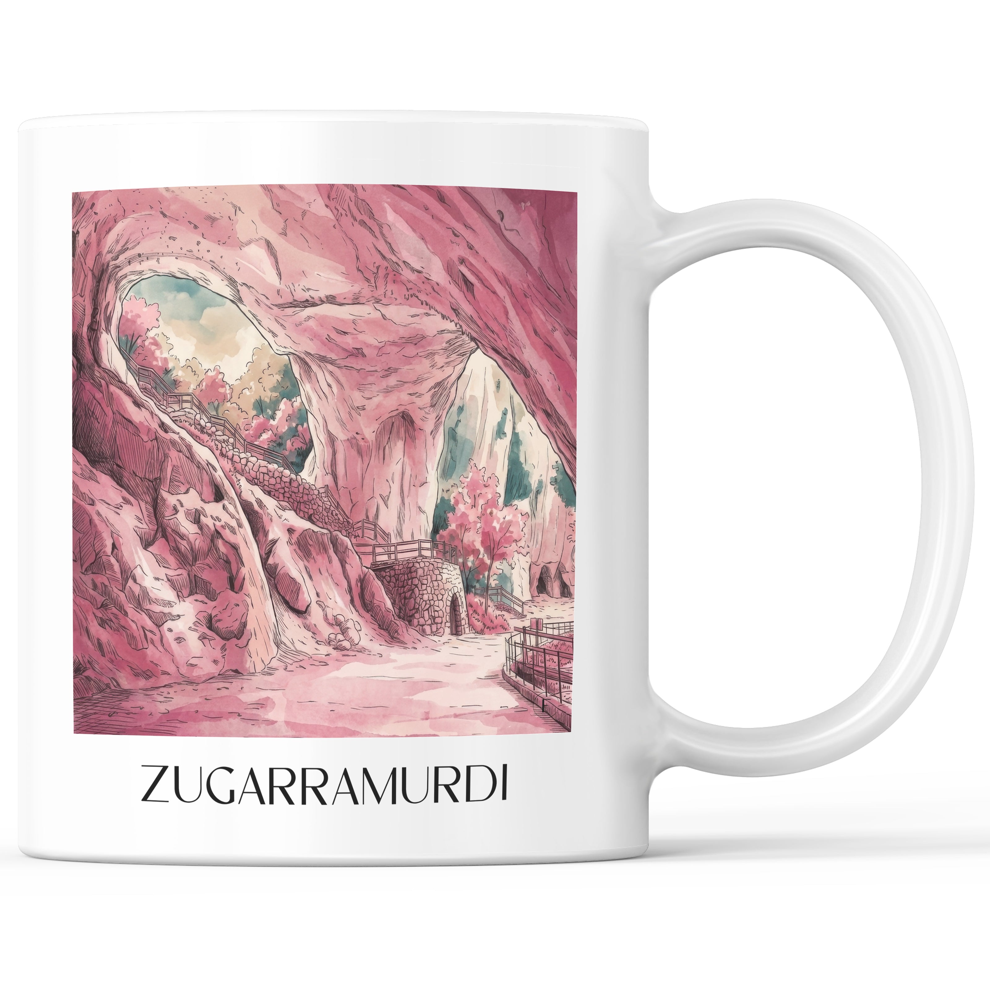 Zugarramurdi Kaffeebecher - Spanien - Spanien Becher - Kaffeetasse im Aquarell Pink Stil - favplace