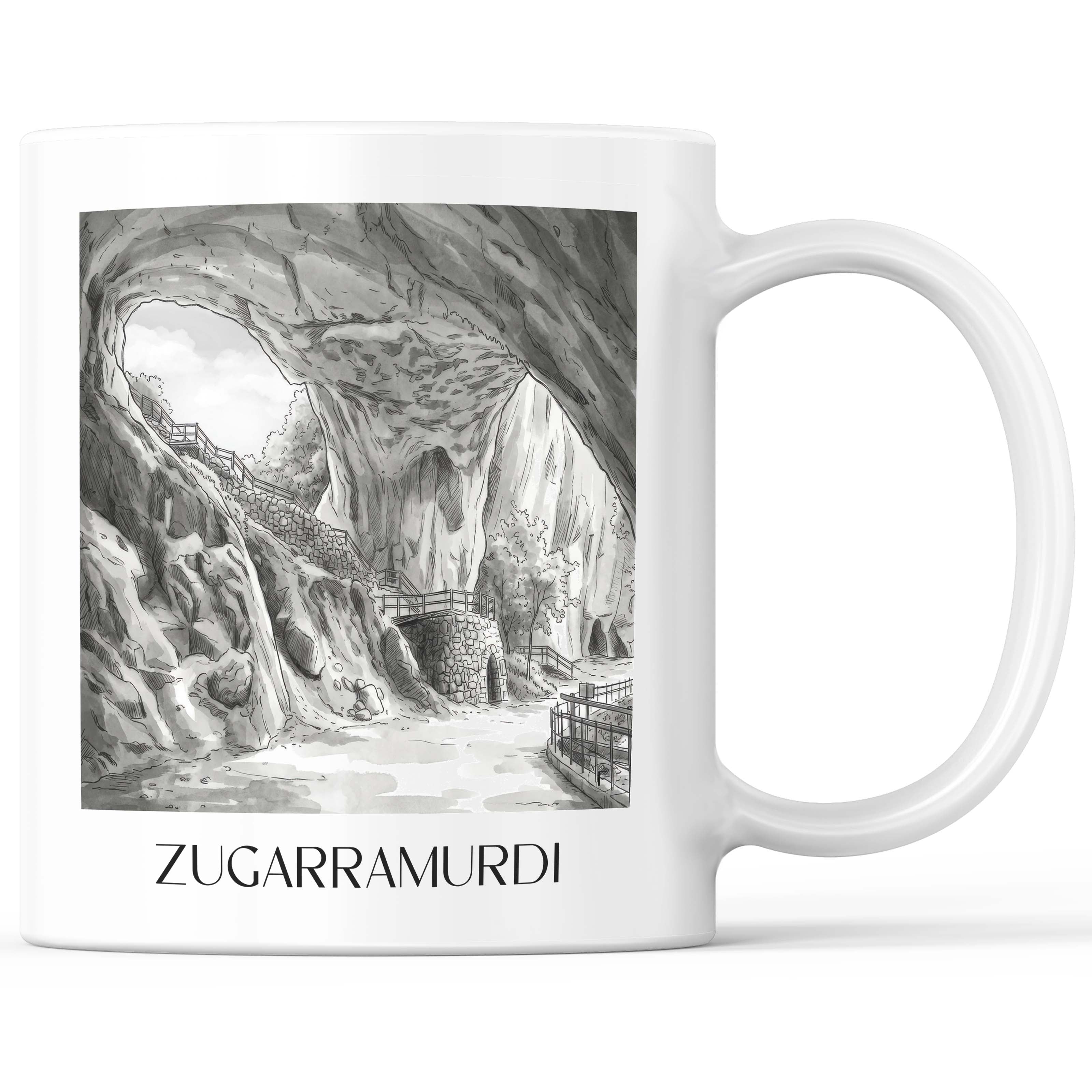 Zugarramurdi Kaffeebecher - Spanien - Spanien Becher - Kaffeetasse im Aquarell Schwarz-Weiß Stil - favplace
