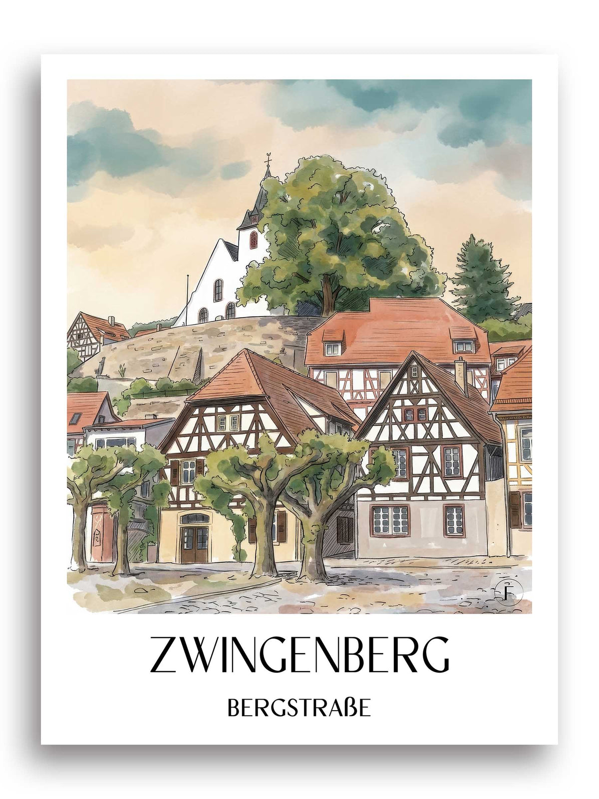 zwingenberg-bergstraße-deutschland-poster-aquarell