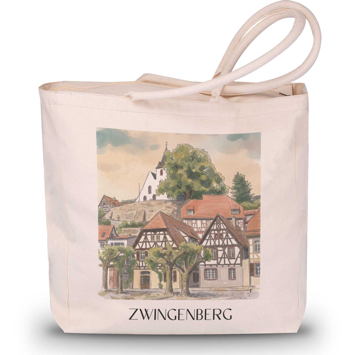 zwingenberg-bergstraße-deutschland-einkaufstasche-aquarell