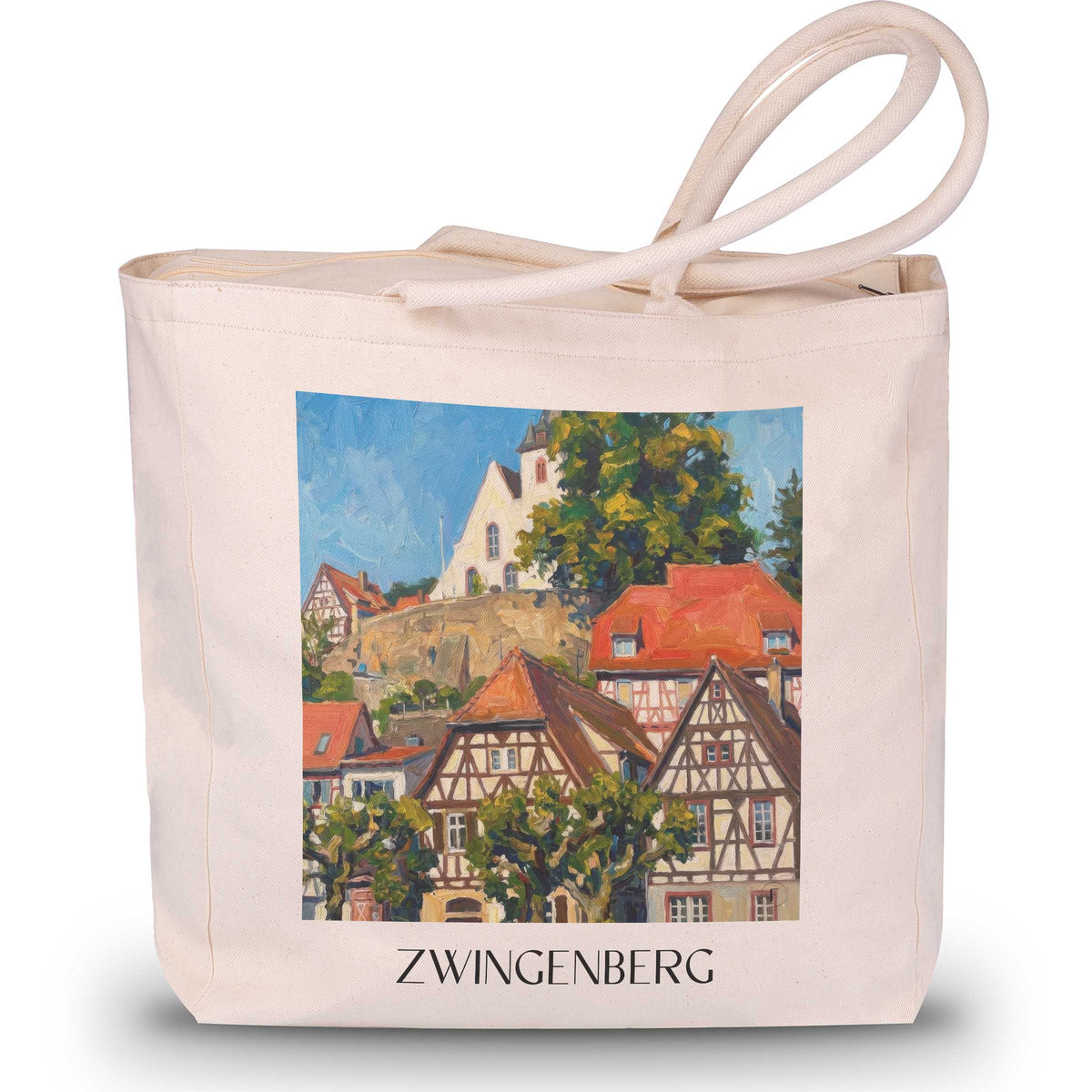 zwingenberg-bergstraße-deutschland-einkaufstasche-oil-painting-oelgemaelde