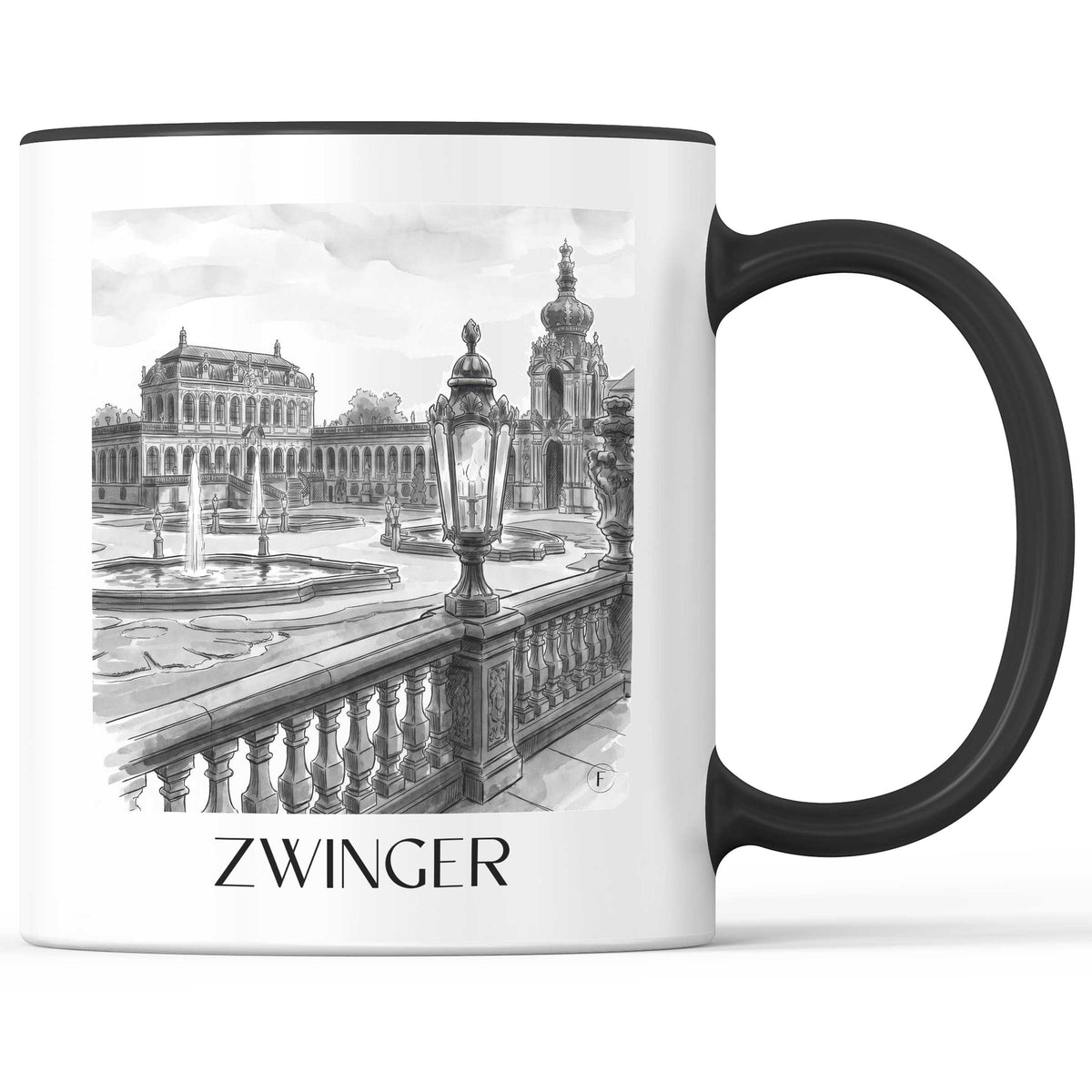 Zwinger Kaffeebecher - Dresden - Deutschland Becher - Kaffeetasse im Aquarell Schwarz-Weiß Stil - favplace