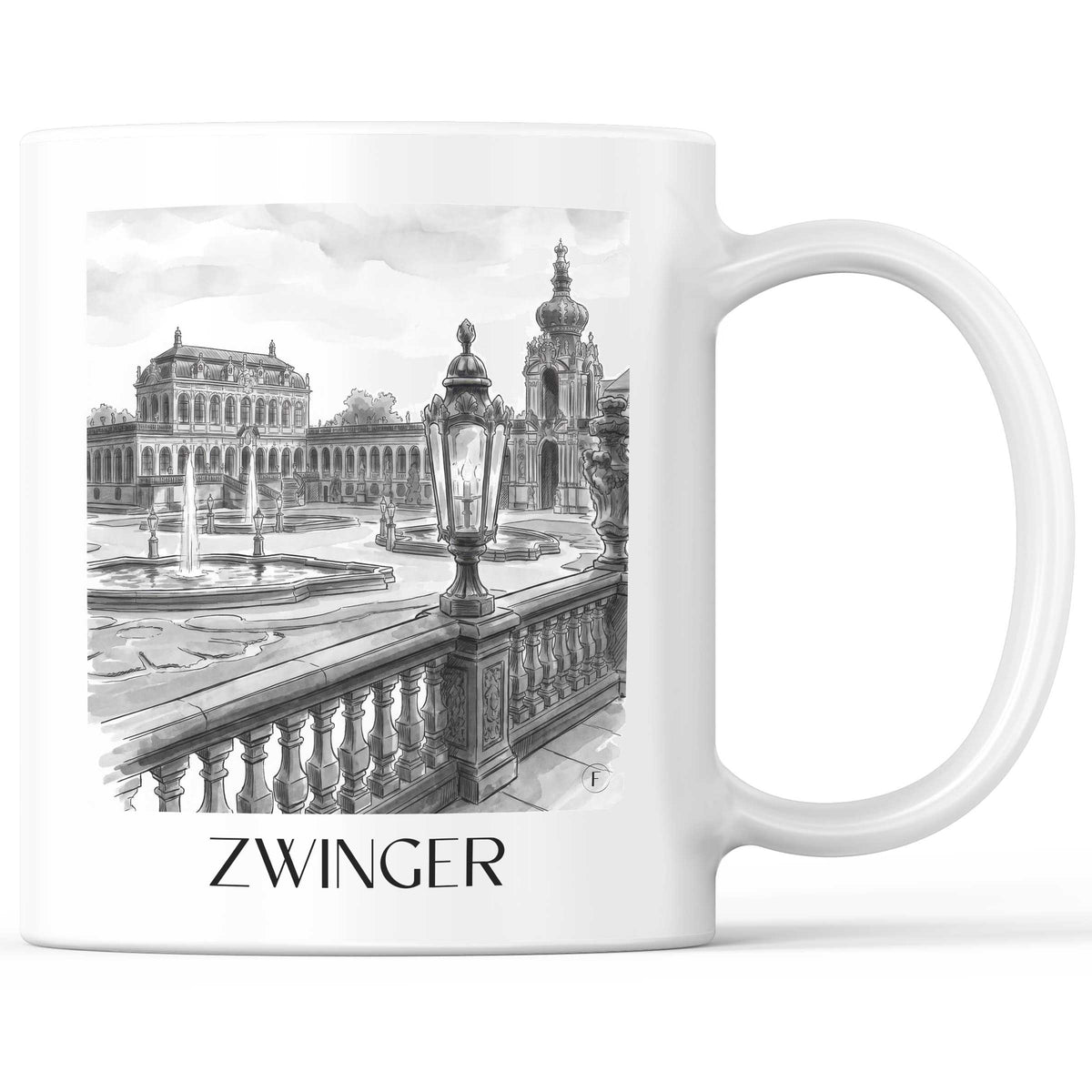 Zwinger Kaffeebecher - Dresden - Deutschland Becher - Kaffeetasse im Aquarell Schwarz-Weiß Stil - favplace