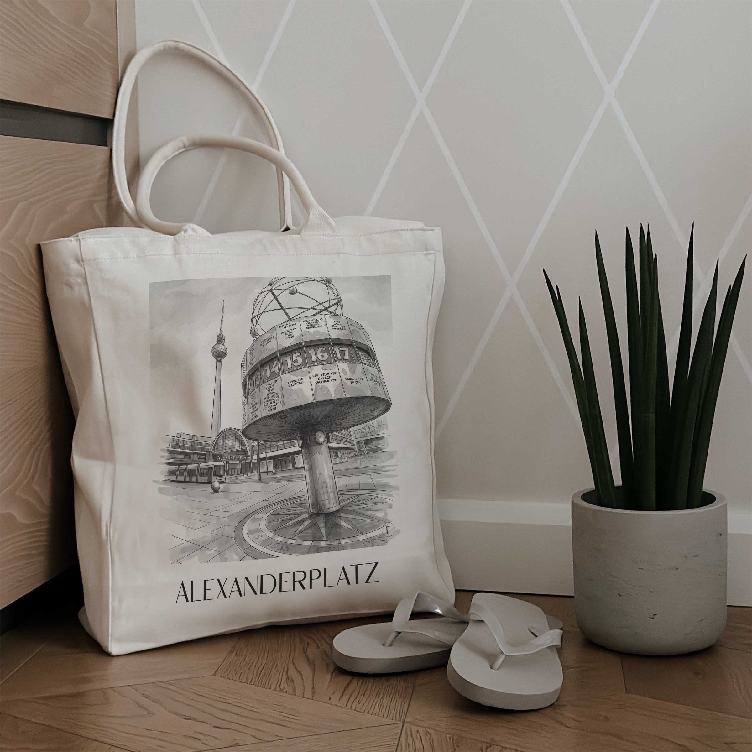 alexanderplatz-berlin-deutschland-einkaufstasche-aquarell-schwarz-weiss