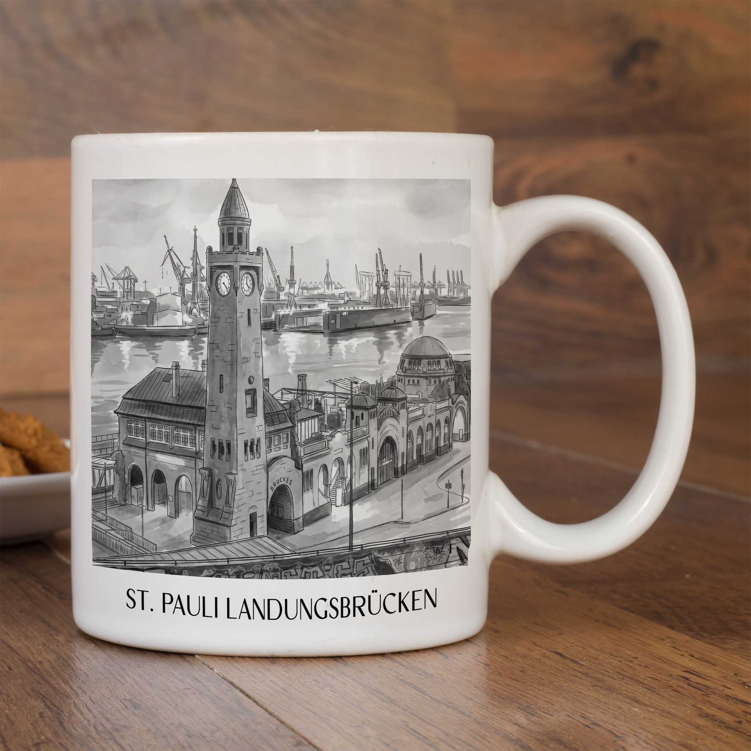 st.-pauli-landungsbrücken-hamburg-deutschland-kaffeebecher-aquarell-schwarz-weiss