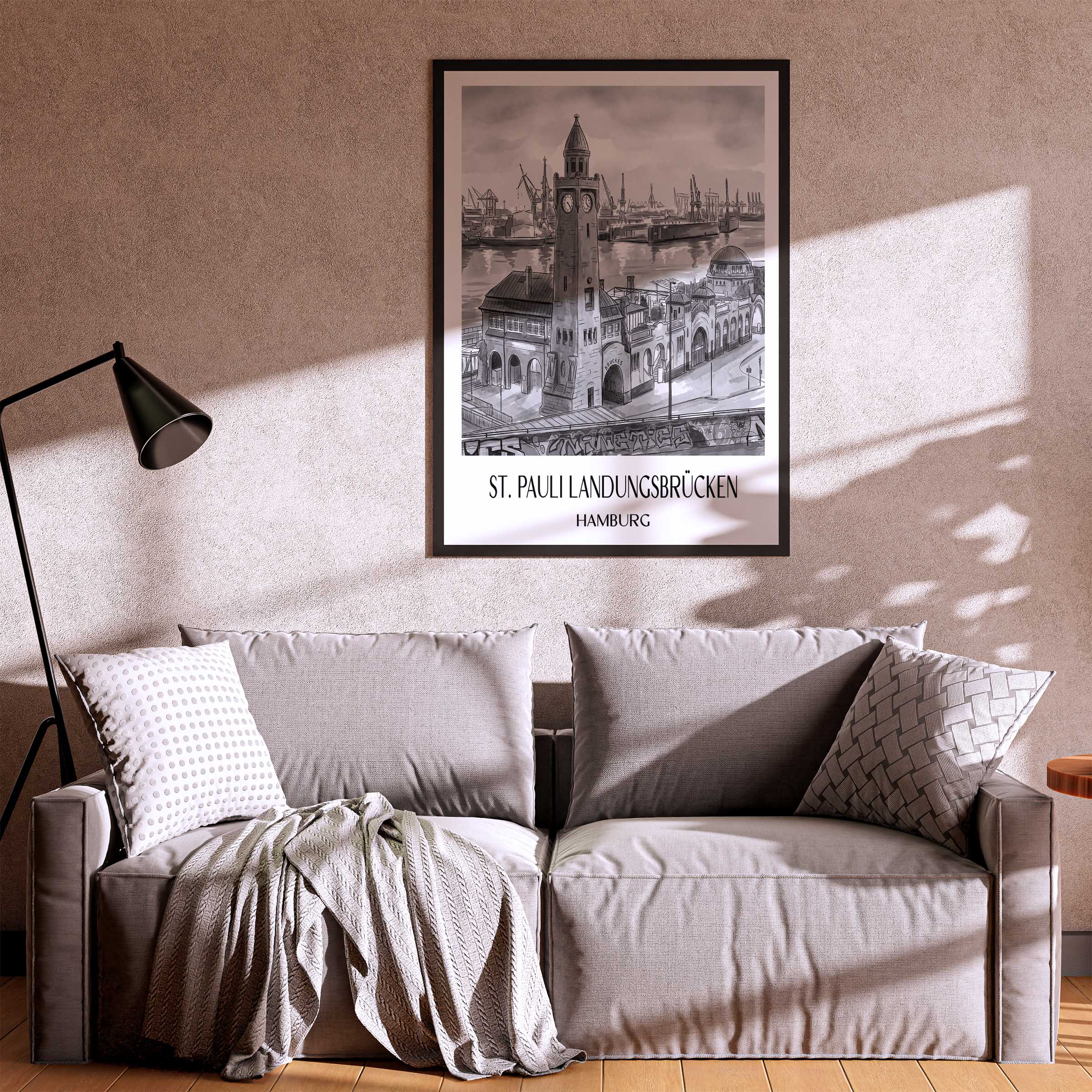 st.-pauli-landungsbrücken-hamburg-deutschland-poster-aquarell-schwarz-weiss