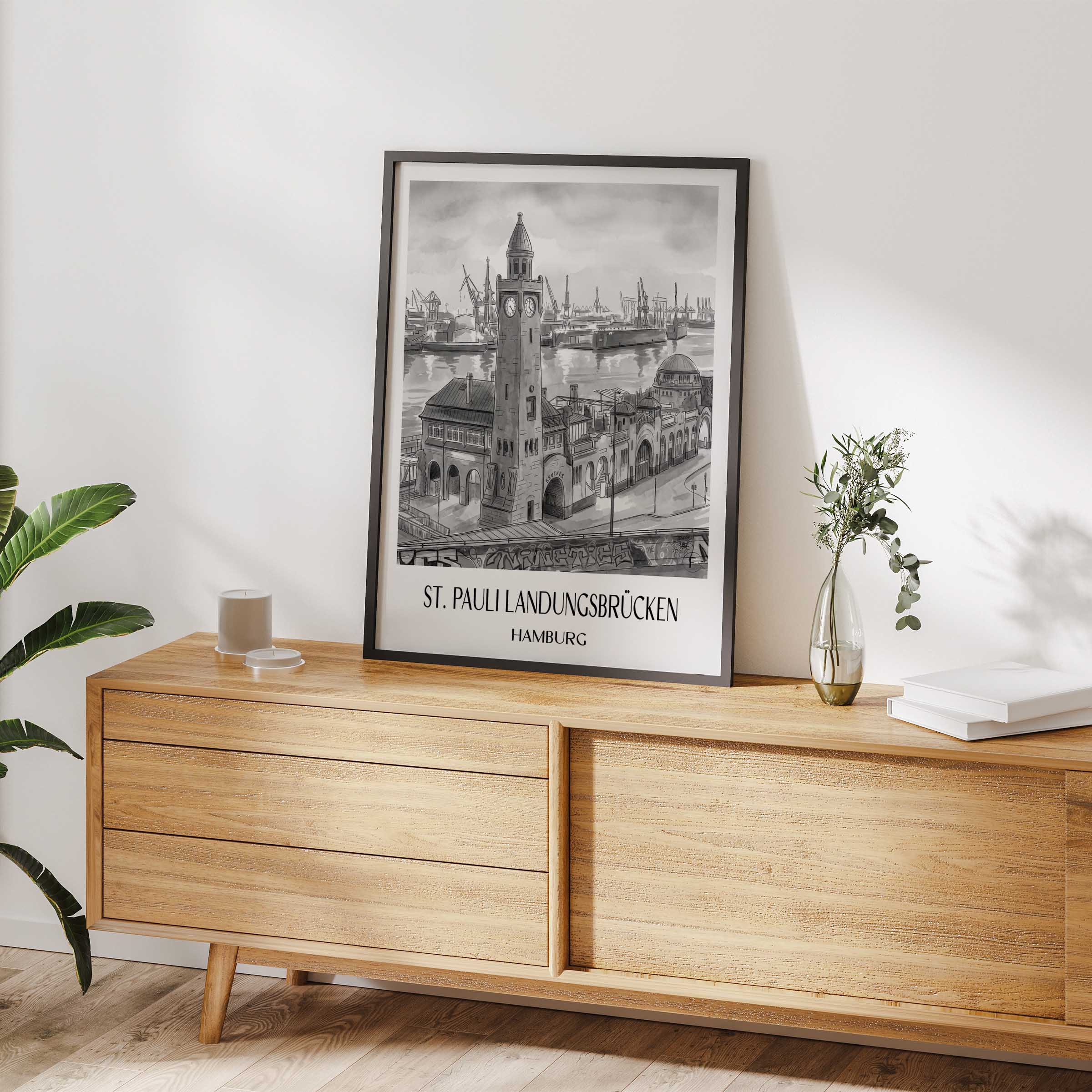 st.-pauli-landungsbrücken-hamburg-deutschland-poster-aquarell-schwarz-weiss
