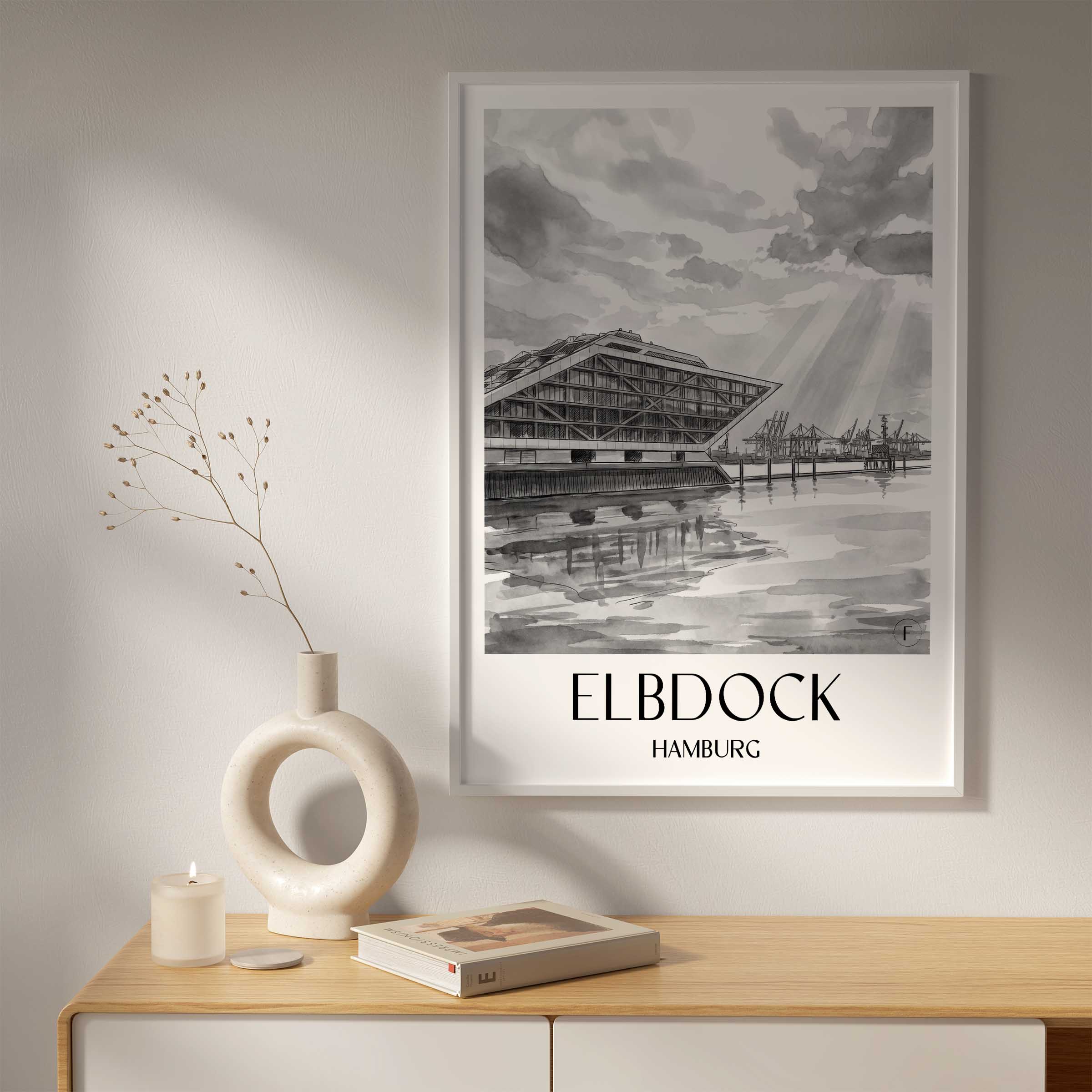 elbdock-hamburg-deutschland-poster-aquarell-schwarz-weiss