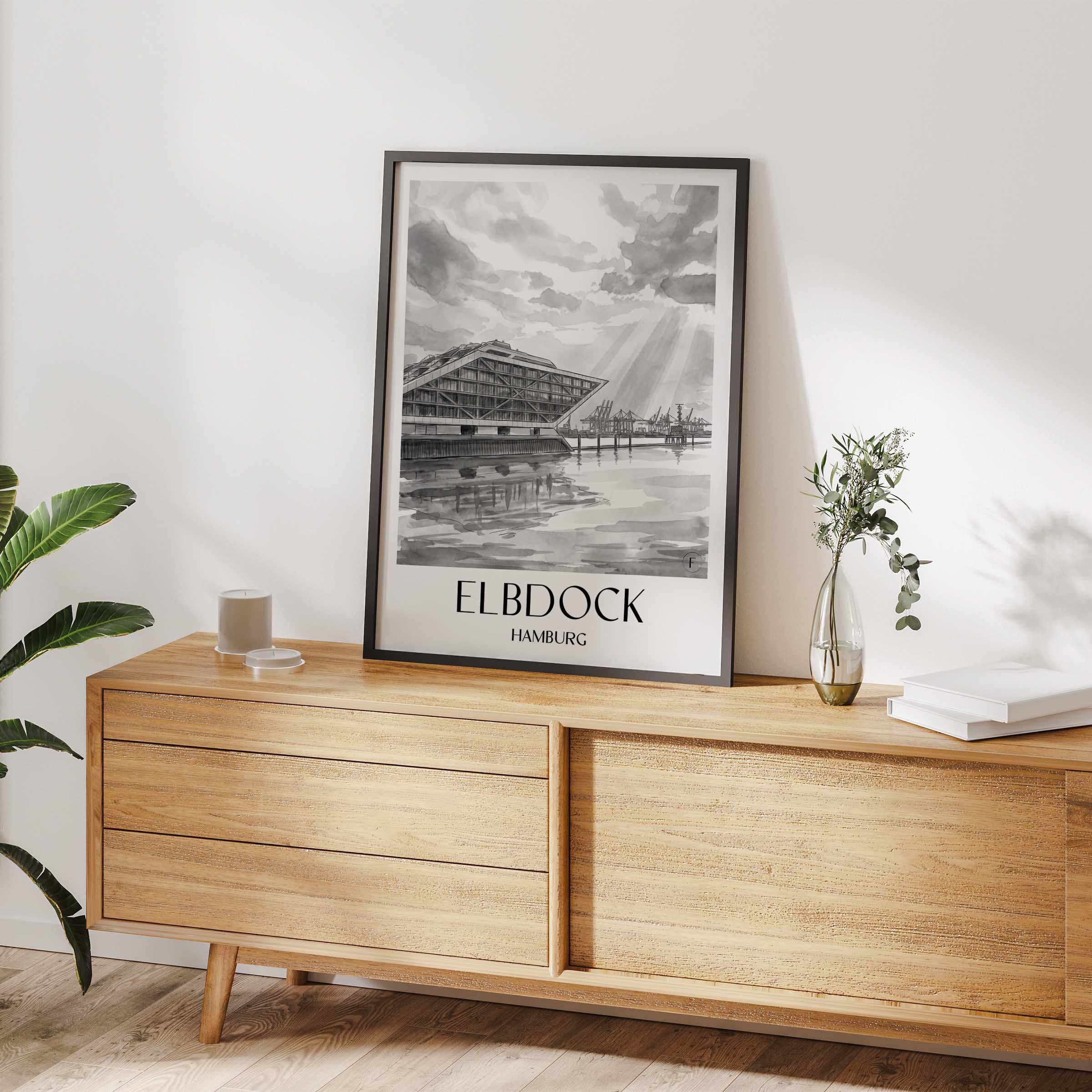 elbdock-hamburg-deutschland-poster-aquarell-schwarz-weiss