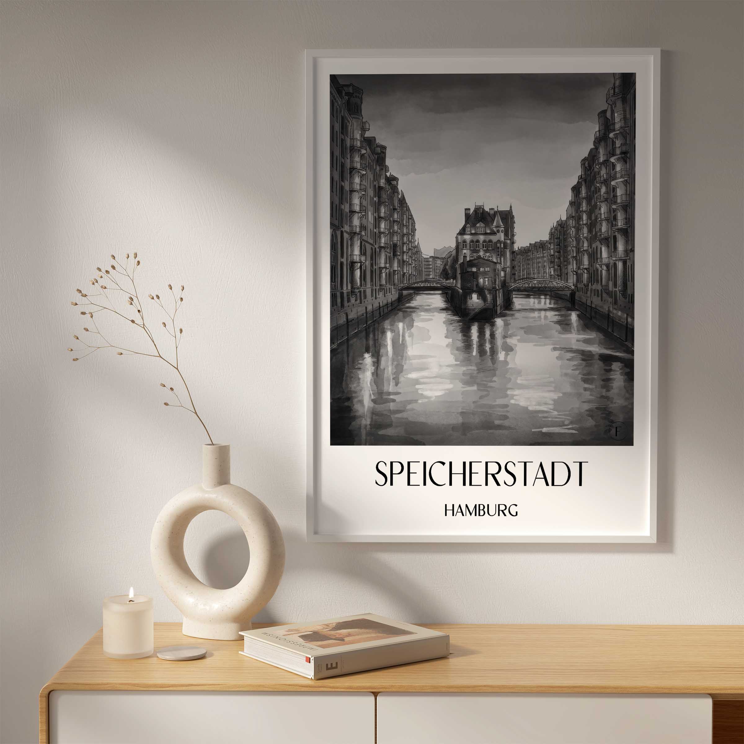 speicherstadt-hamburg-deutschland-poster-aquarell-schwarz-weiss