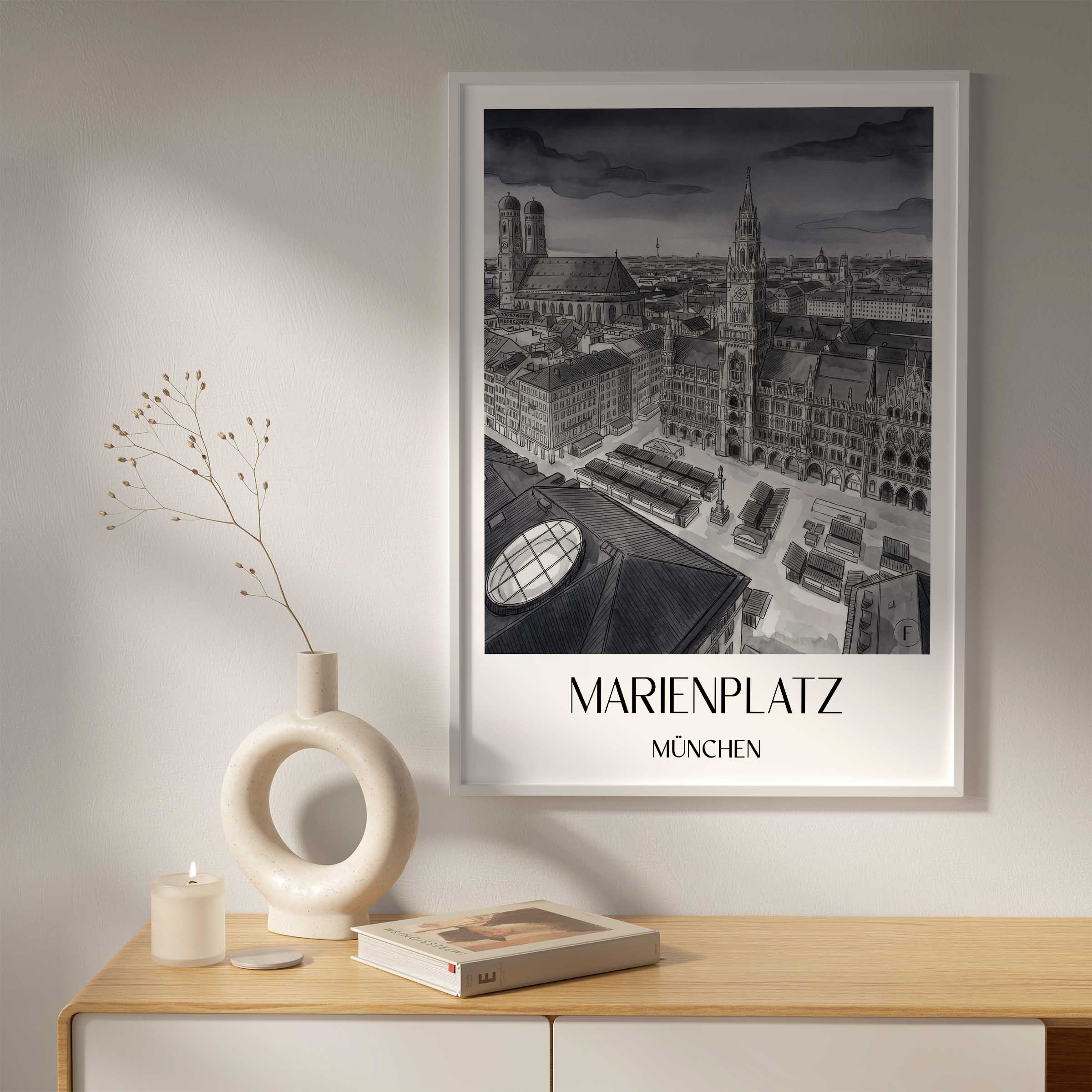marienplatz-münchen-deutschland-poster-aquarell-schwarz-weiss
