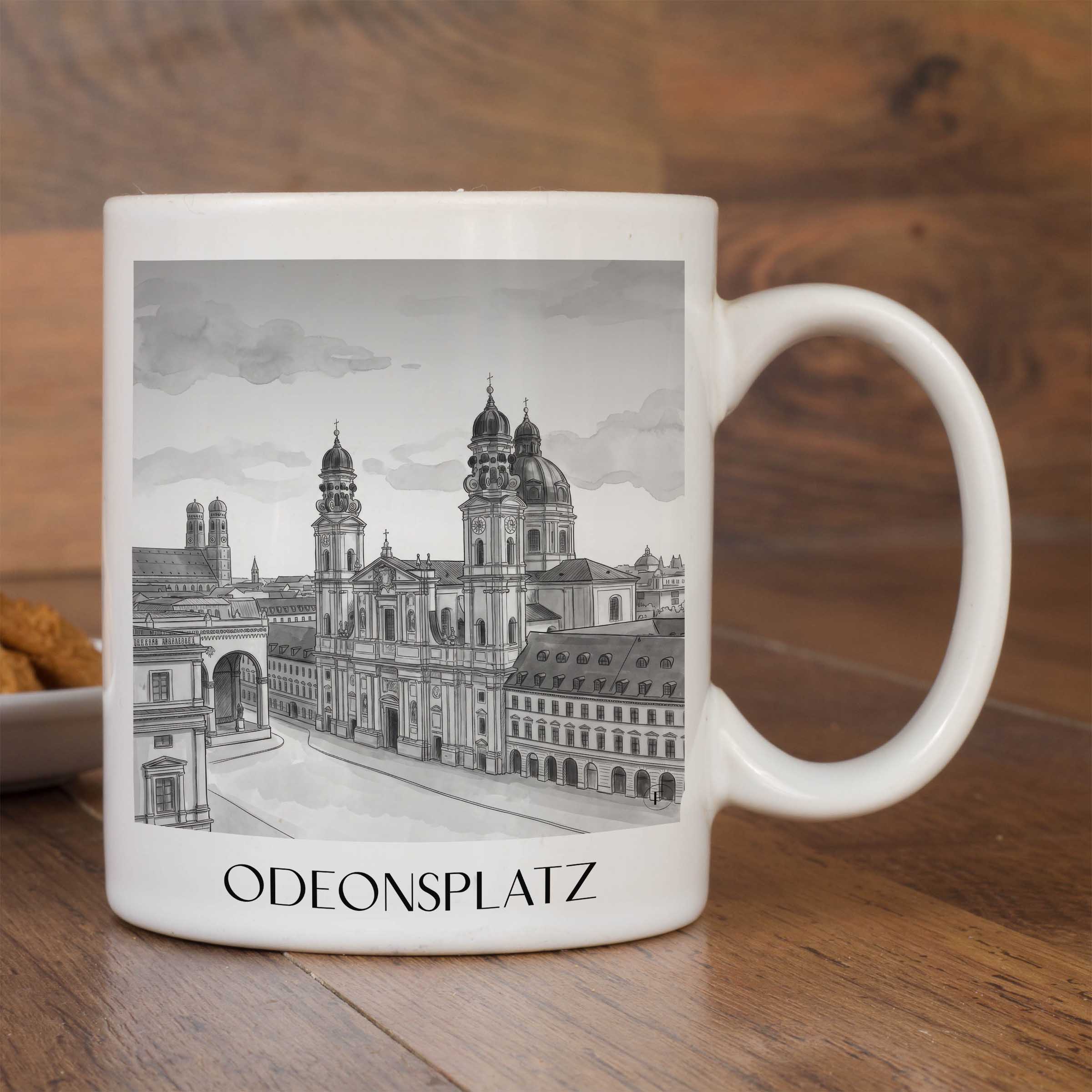 odeonsplatz-münchen-deutschland-kaffeebecher-aquarell-schwarz-weiss