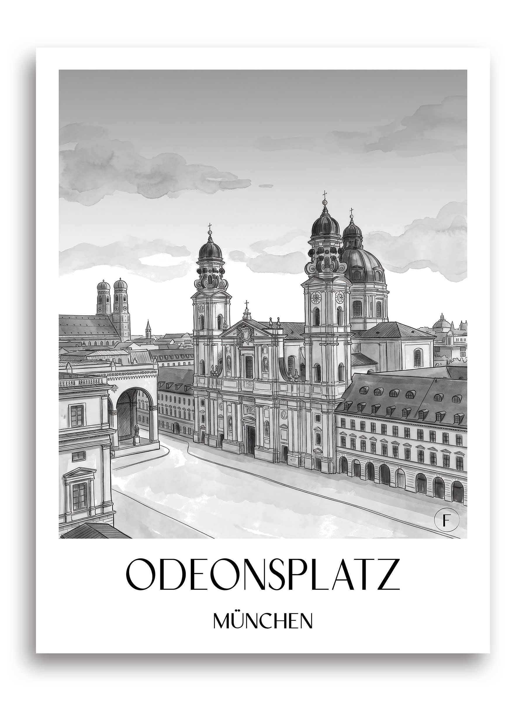 odeonsplatz-münchen-deutschland-poster-aquarell-schwarz-weiss
