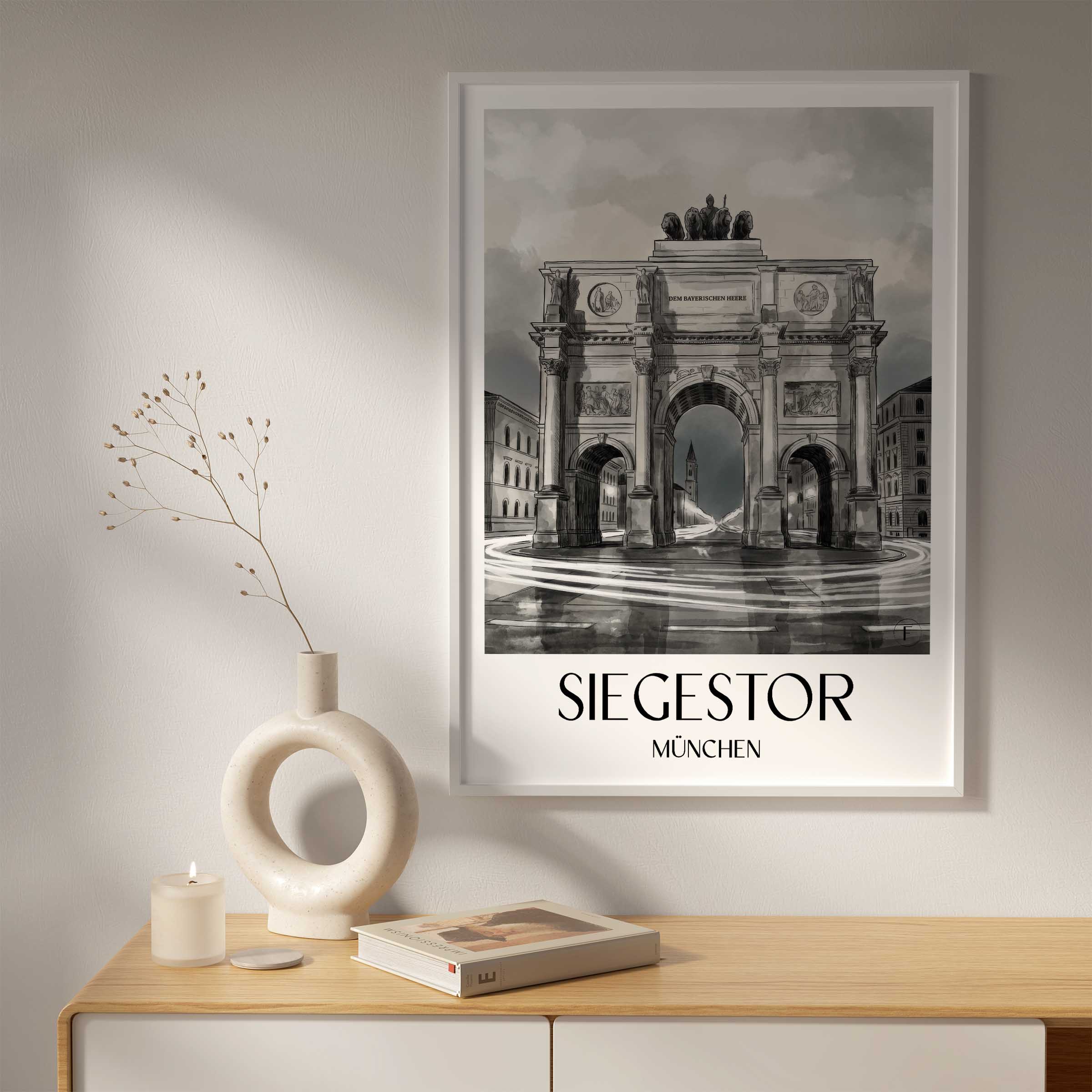 siegestor-münchen-deutschland-poster-aquarell-schwarz-weiss