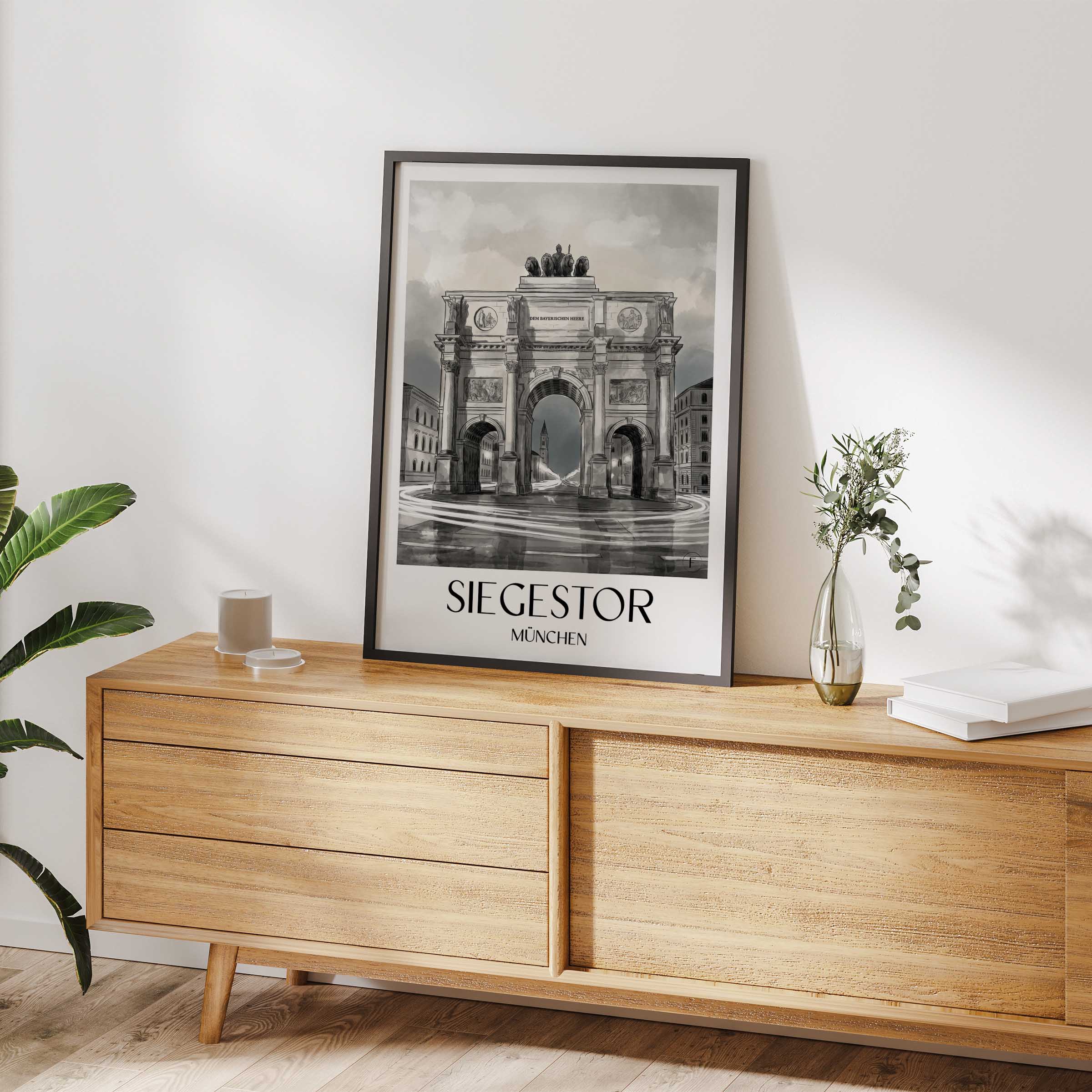 siegestor-münchen-deutschland-poster-aquarell-schwarz-weiss