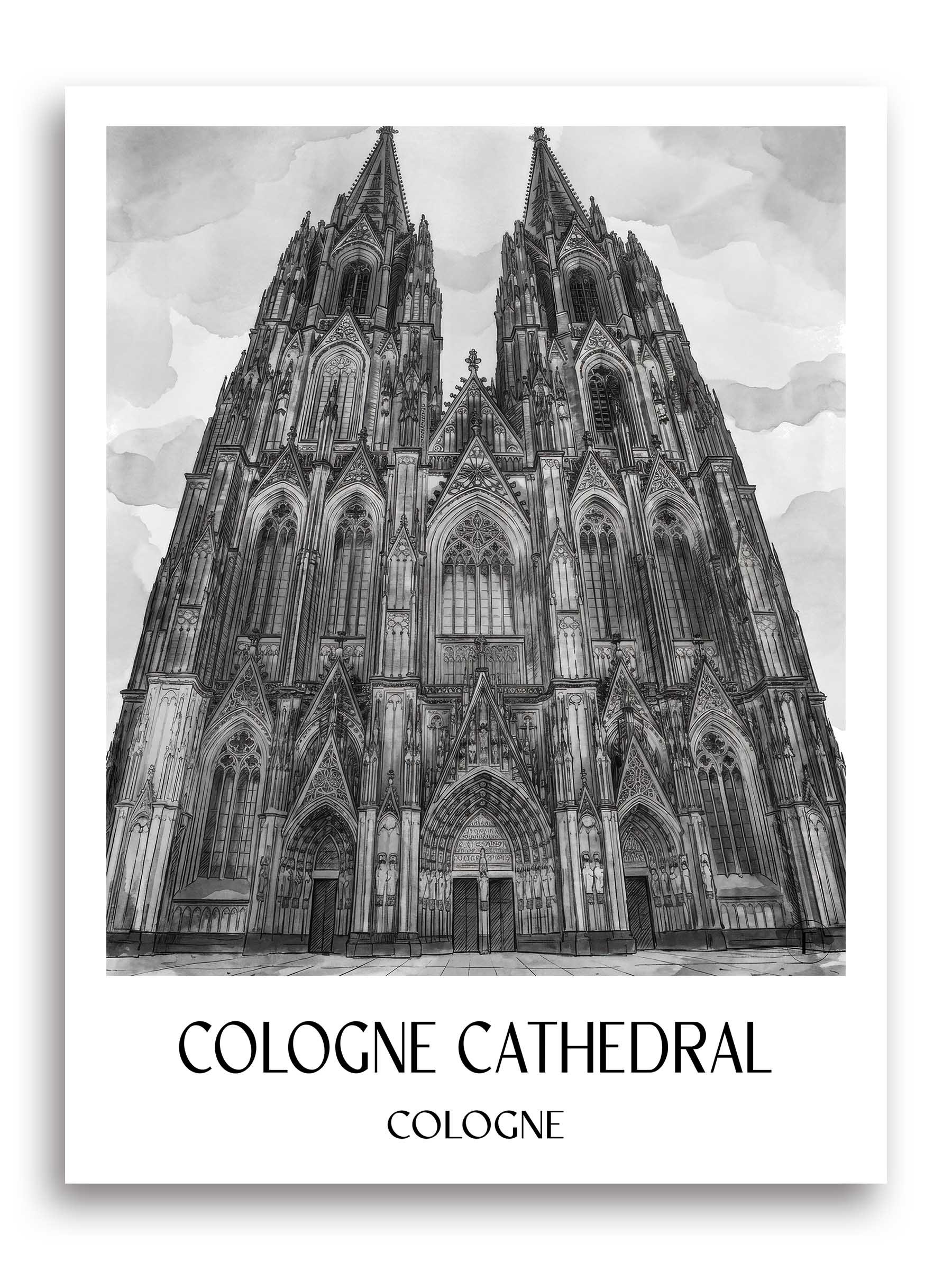 Kölner Dom Poster - Köln - Deutschland Kunstdruck - Aquarell Schwarz-Weiß von A4 bis A1