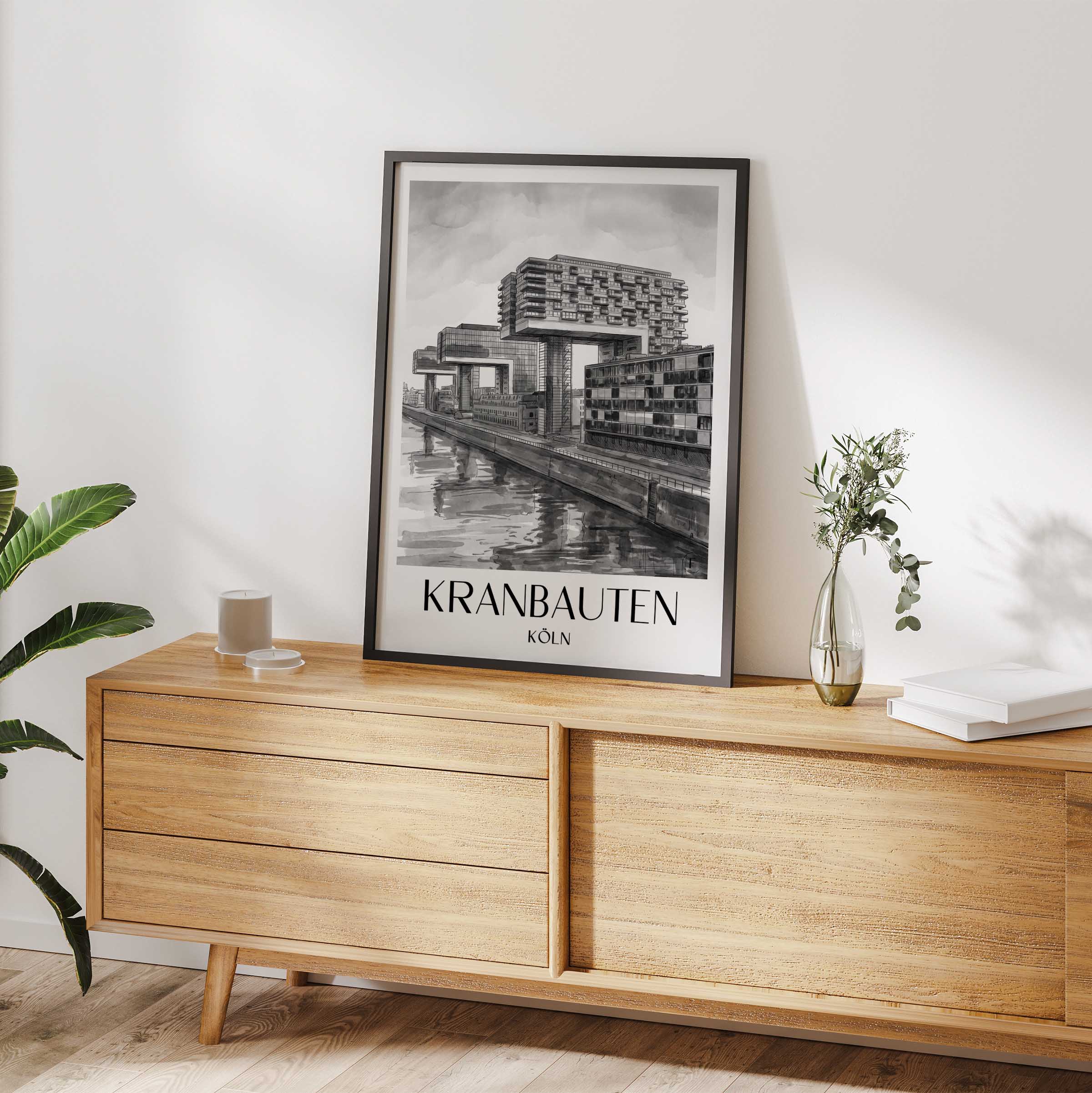 kranbauten-köln-deutschland-poster-aquarell-schwarz-weiss