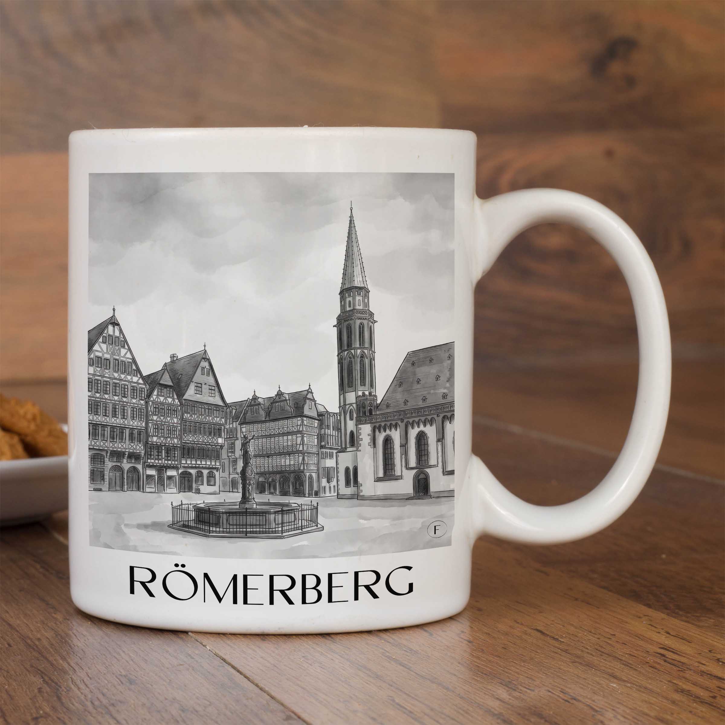 römerberg-frankfurt-deutschland-kaffeebecher-aquarell-schwarz-weiss