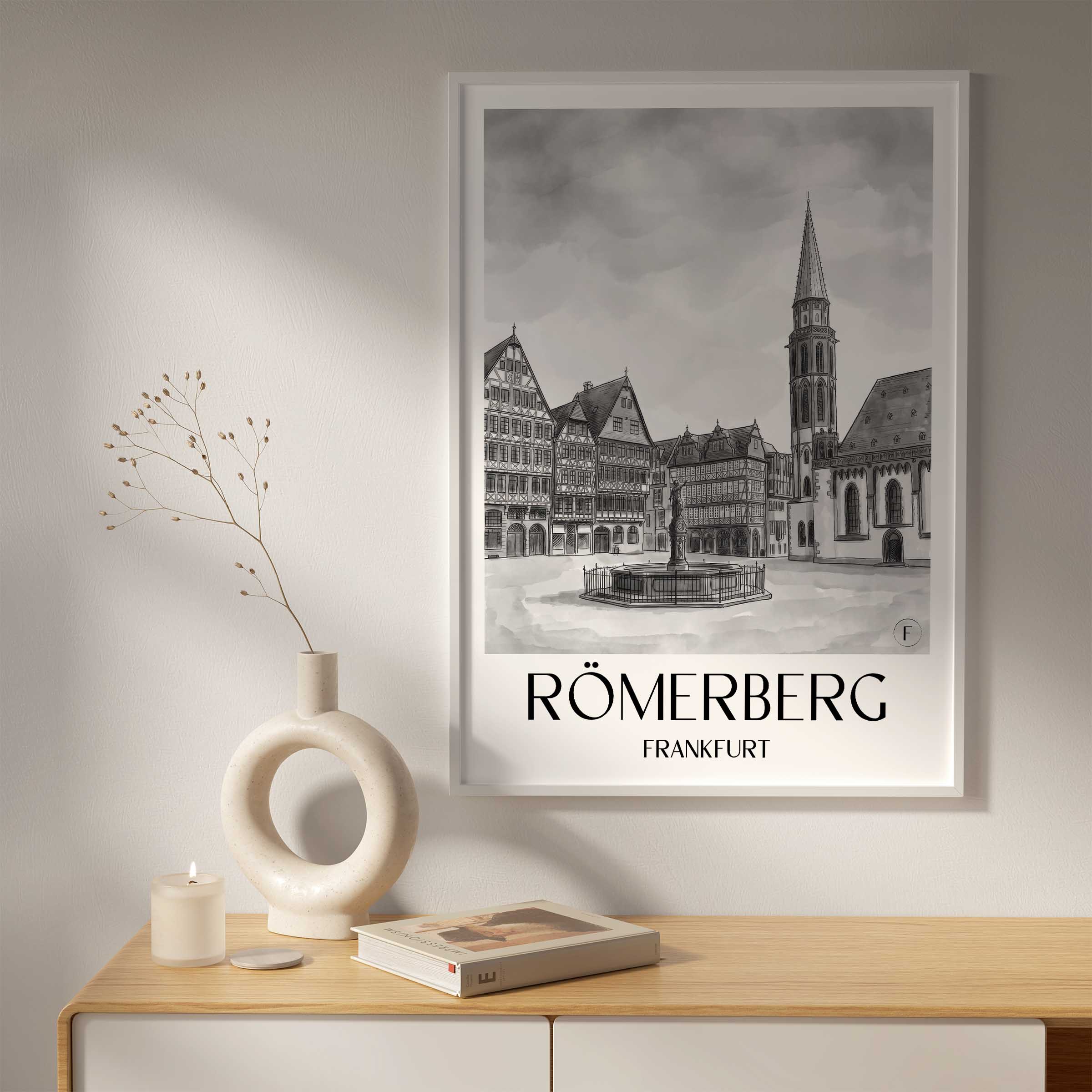römerberg-frankfurt-deutschland-poster-aquarell-schwarz-weiss