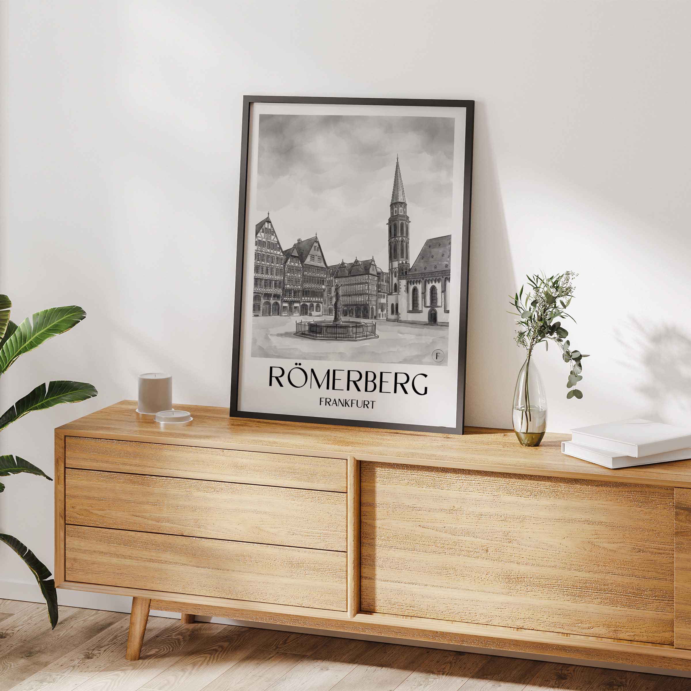 römerberg-frankfurt-deutschland-poster-aquarell-schwarz-weiss