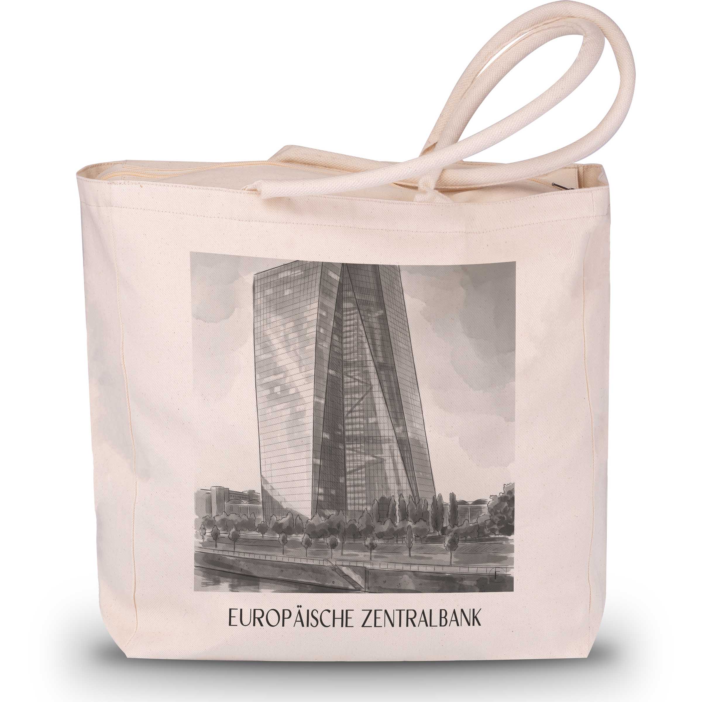 europäische-zentralbank-frankfurt-deutschland-einkaufstasche-aquarell-schwarz-weiss