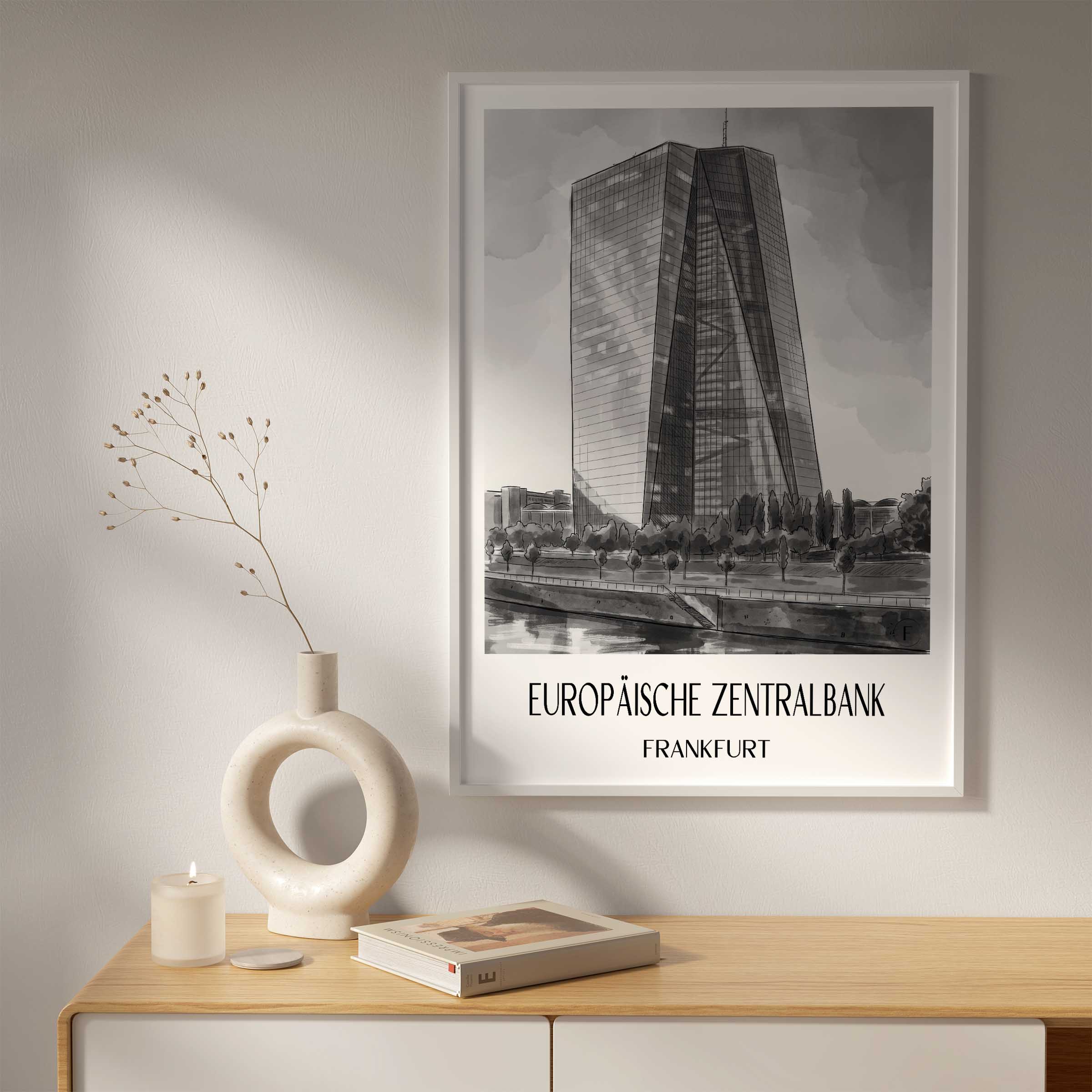 europäische-zentralbank-frankfurt-deutschland-poster-aquarell-schwarz-weiss