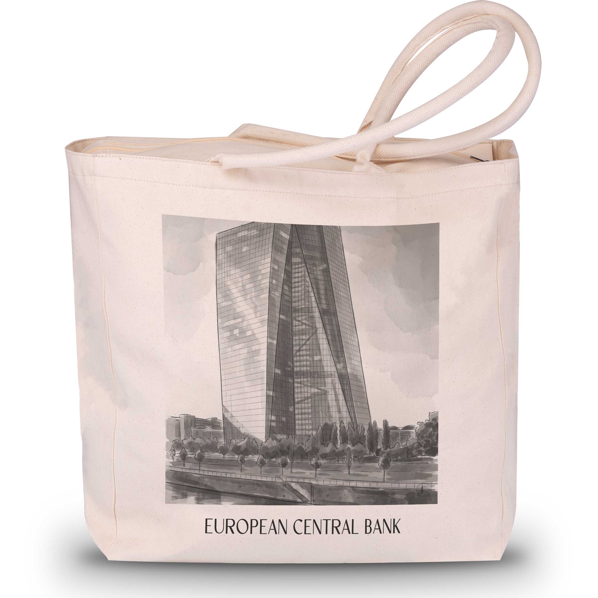Europäische Zentralbank Shopping Tasche - Frankfurt - Deutschland Tote Bag - Einkaufstasche im Aquarell Schwarz-Weiß Stil