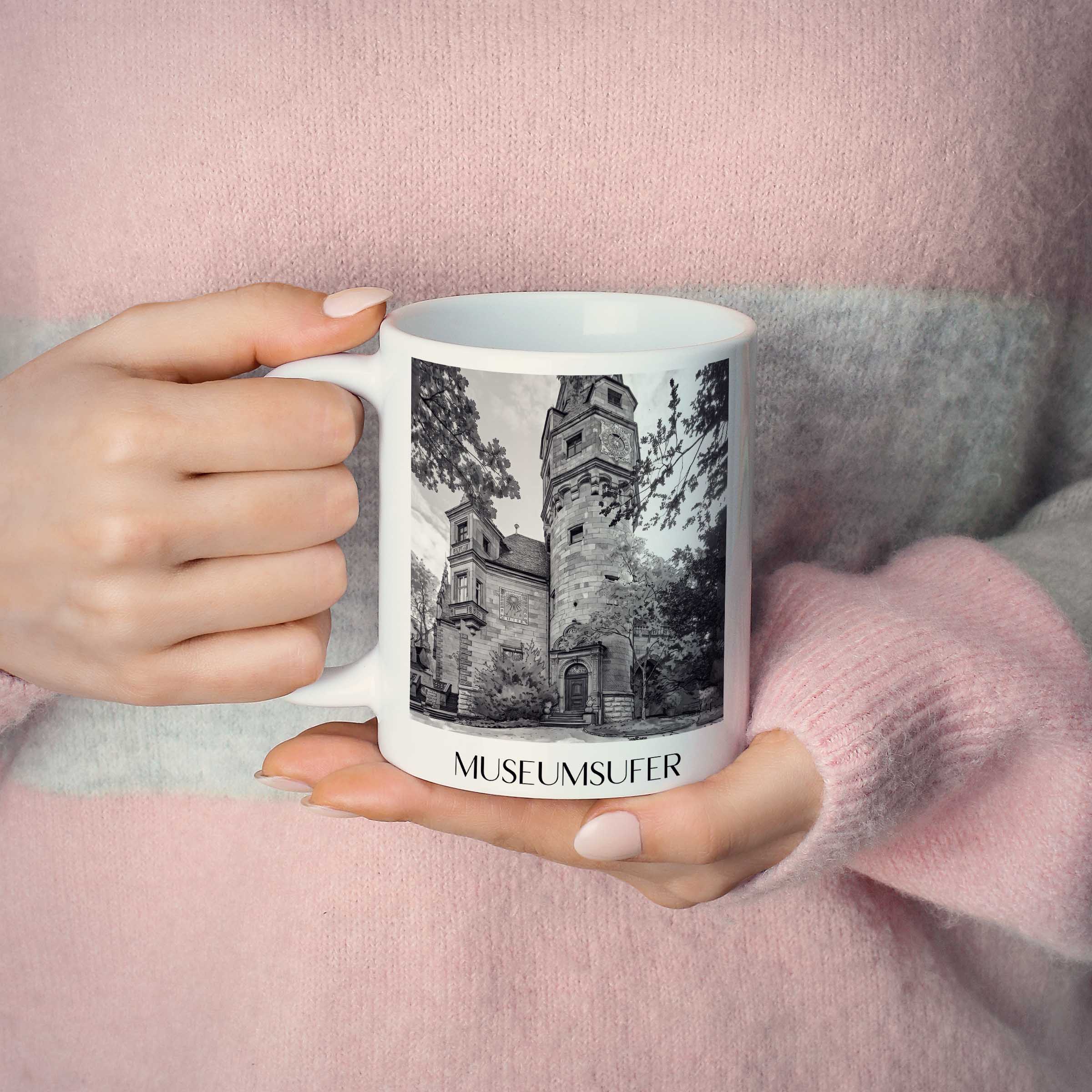 museumsufer-frankfurt-deutschland-kaffeebecher-aquarell-schwarz-weiss