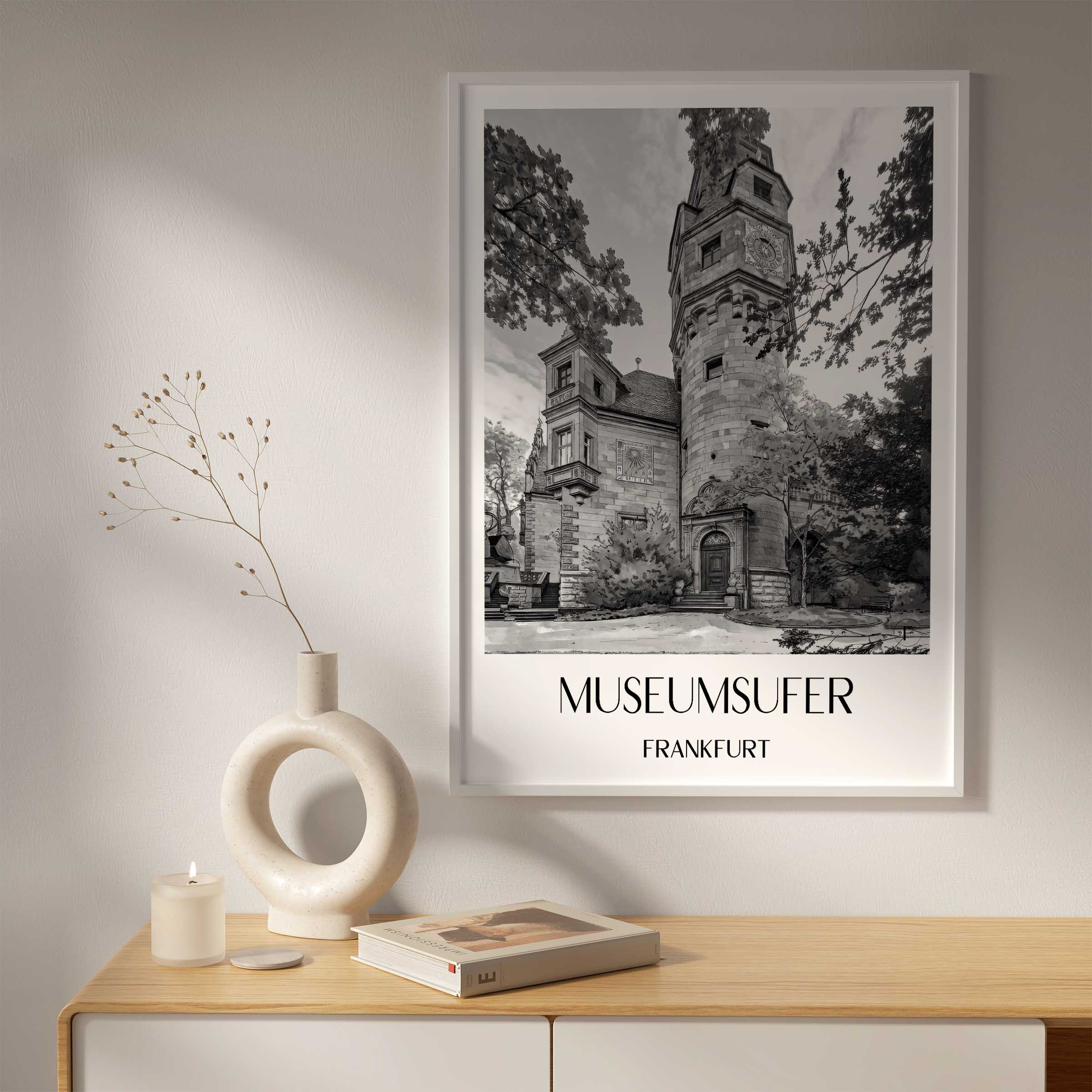 museumsufer-frankfurt-deutschland-poster-aquarell-schwarz-weiss