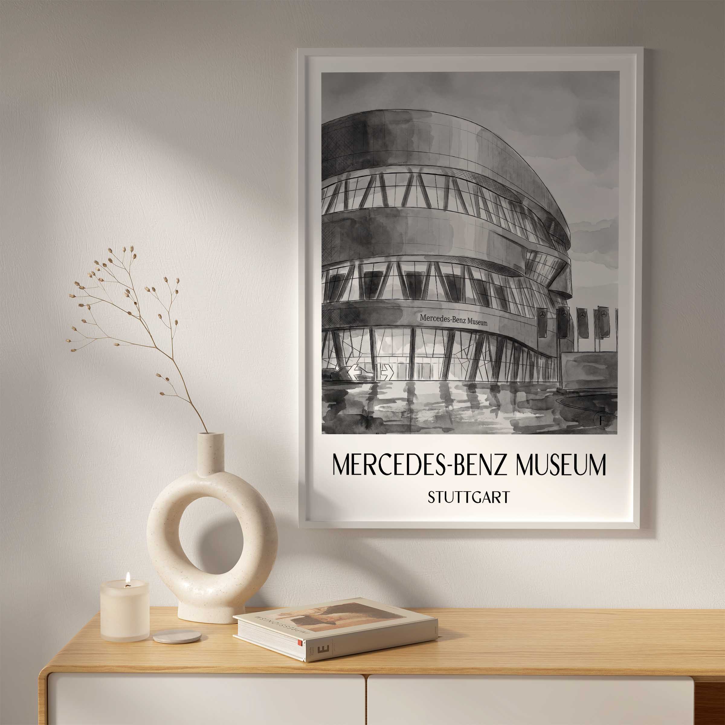 mercedes-benz-museum-stuttgart-deutschland-poster-aquarell-schwarz-weiss