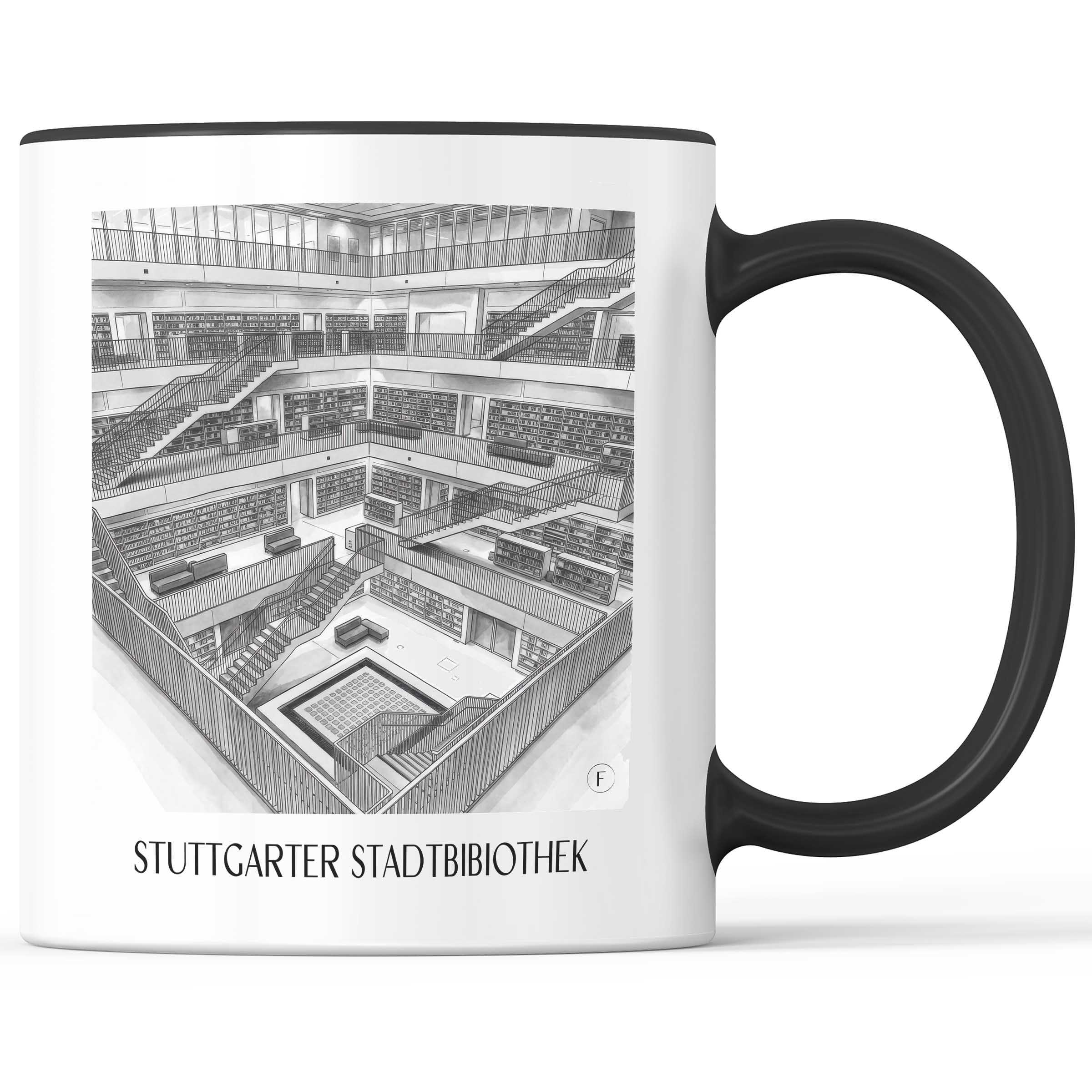 stadtbibiothek-stuttgart-deutschland-kaffeebecher-aquarell-schwarz-weiss