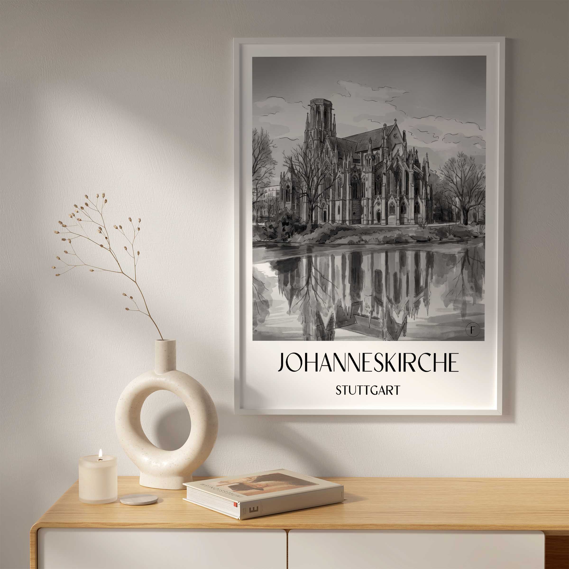 johanneskirche-stuttgart-deutschland-poster-aquarell-schwarz-weiss