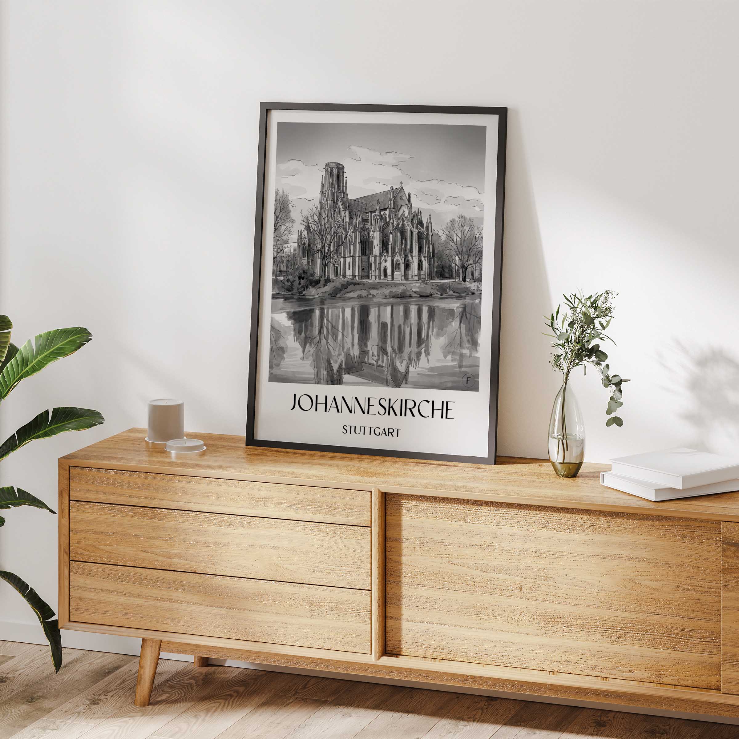 johanneskirche-stuttgart-deutschland-poster-aquarell-schwarz-weiss