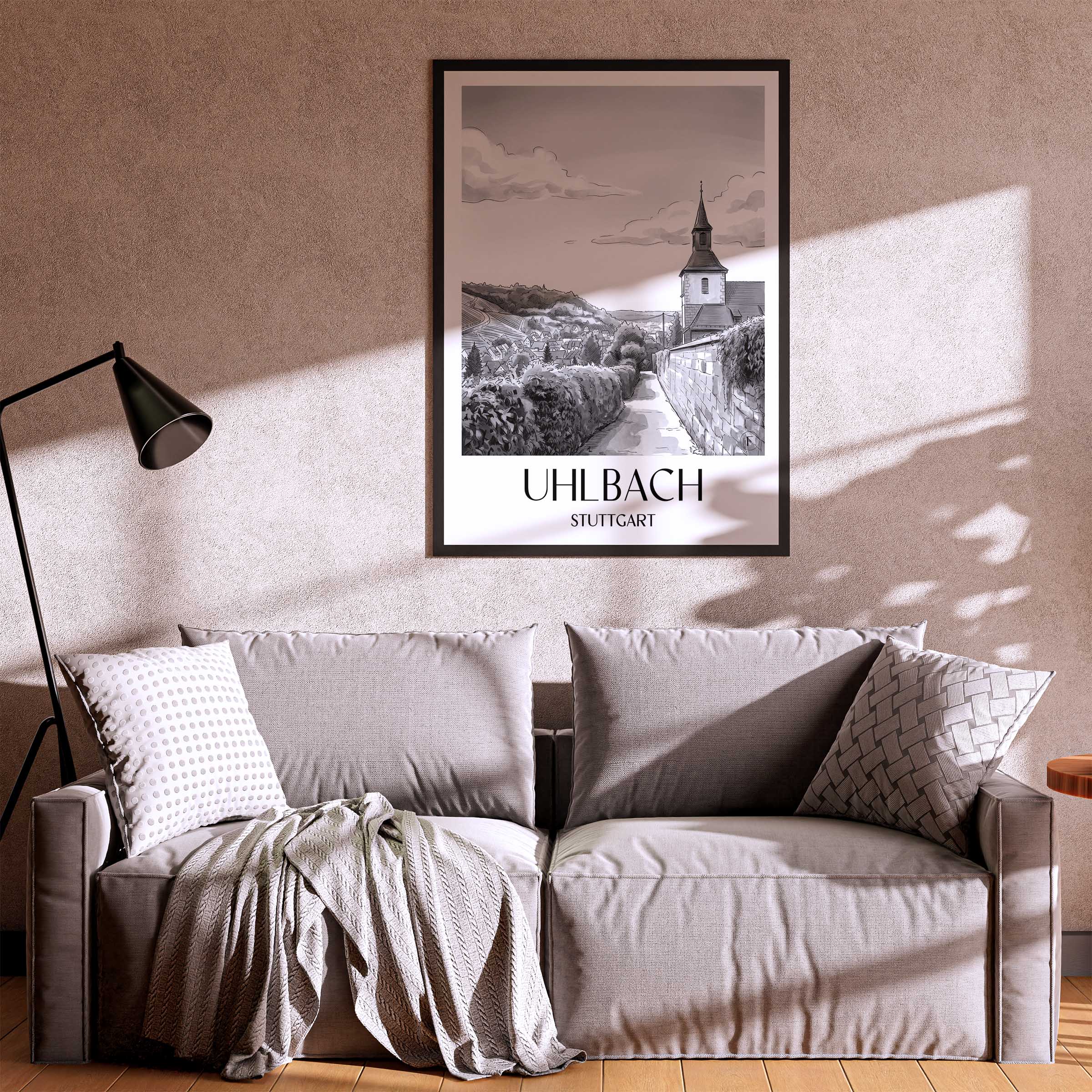 uhlbach-stuttgart-deutschland-poster-aquarell-schwarz-weiss